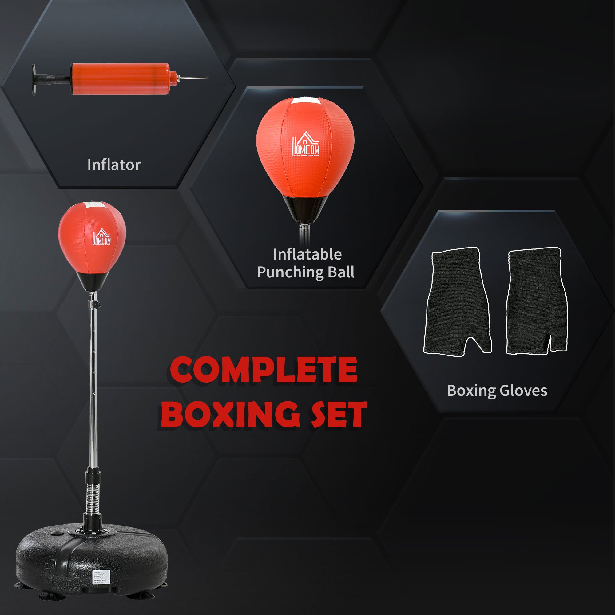 HOMCOM Punching Bag with Stand, 132-158cm Adjustable Height, for Teens, Red/Black - anydaydirect