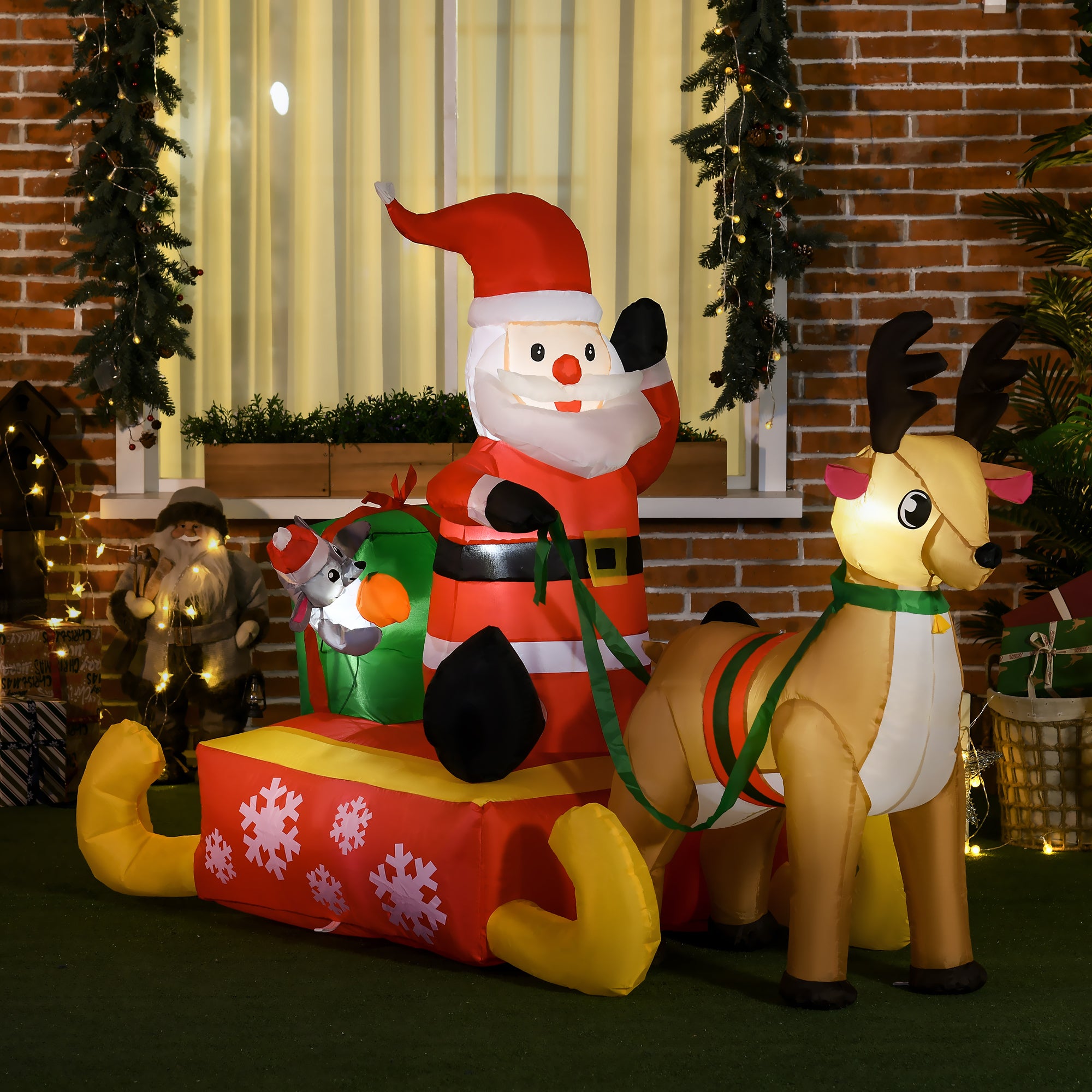 HOMCOM Inflatable Santa, Polyester, 122H cm-Multicolour - anydaydirect