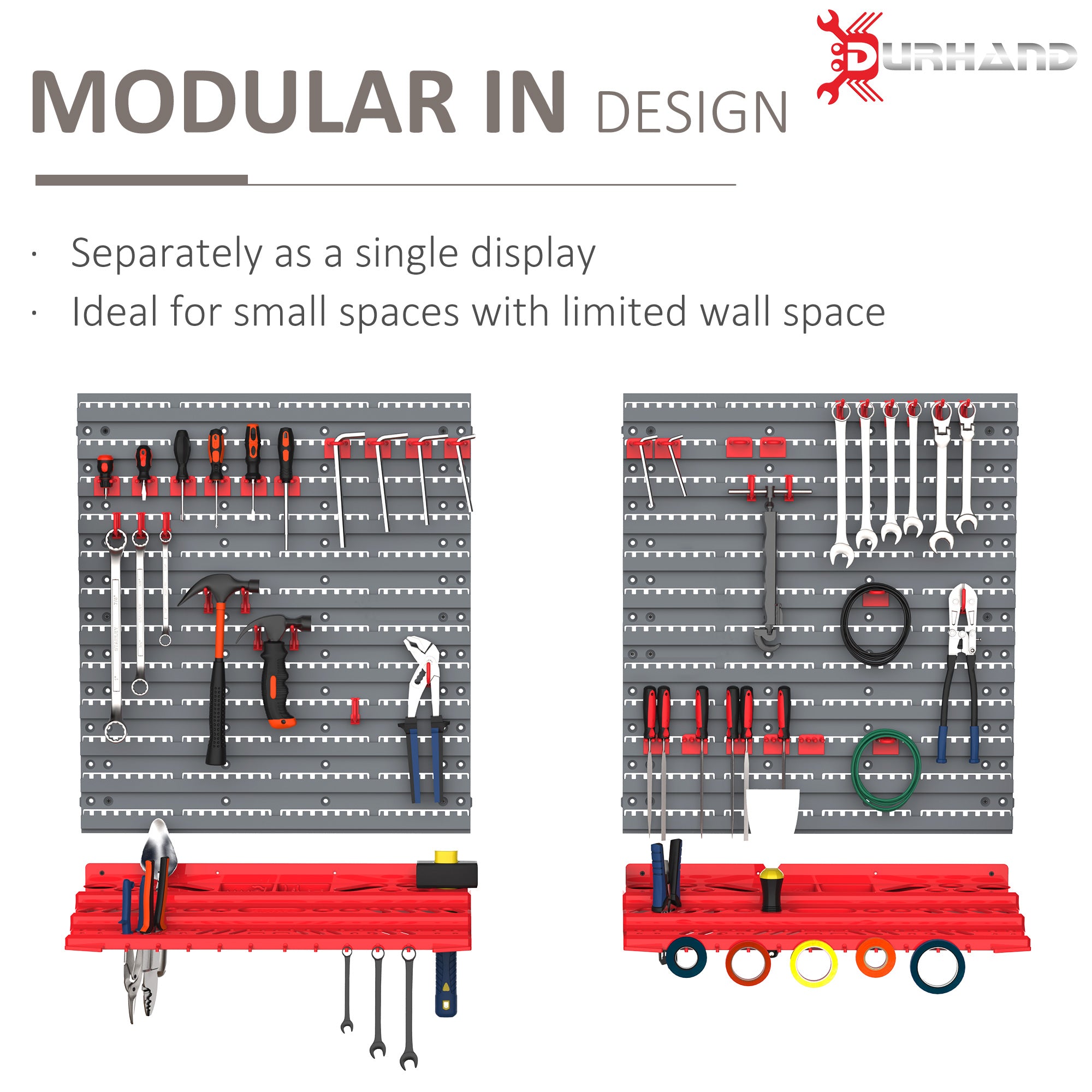 DURHAND 54 Pcs On-Wall Tool Equipment Holding Pegboard Home DIY Garage Organiser DIY w/ 50 Pegs 2 Shelves - anydaydirect