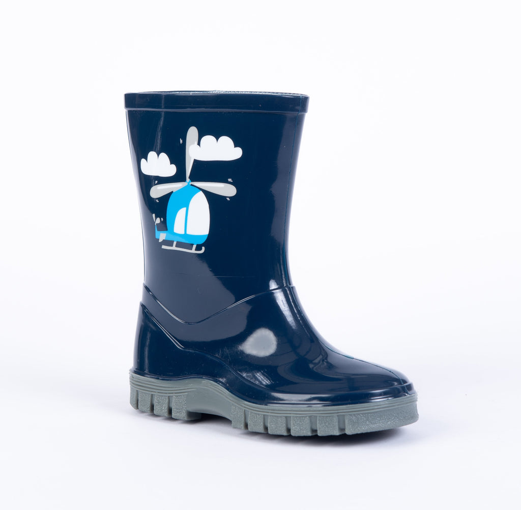 Woodstock Kids Navy Helicopter Wellington Boots - anydaydirect