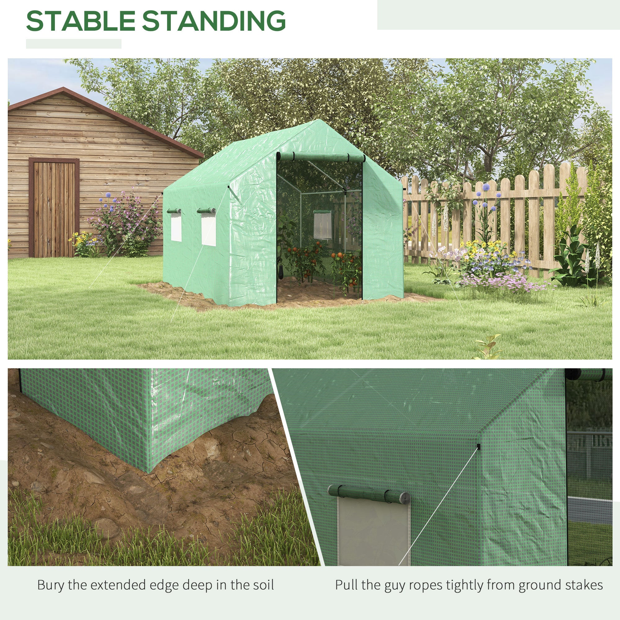Outsunny Polyethylene Walk-in Polytunnel Greenhouse, 2 x 3(m), Green - anydaydirect
