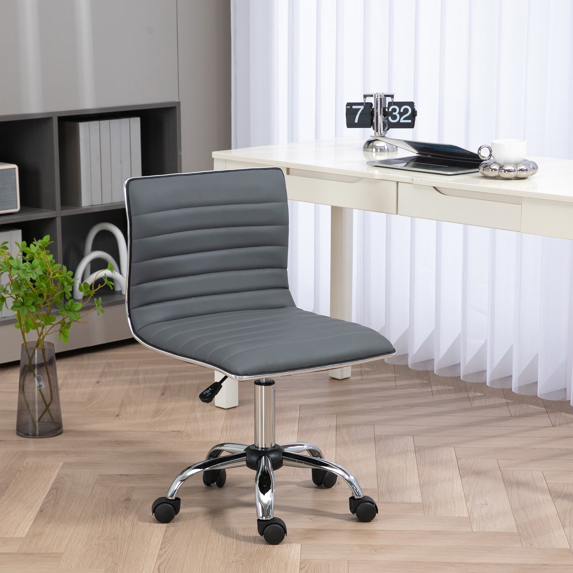 HOMCOM Adjustable Swivel Office Chair with Armless Mid-Back in PU Leather and Chrome Base - Dark Grey - anydaydirect