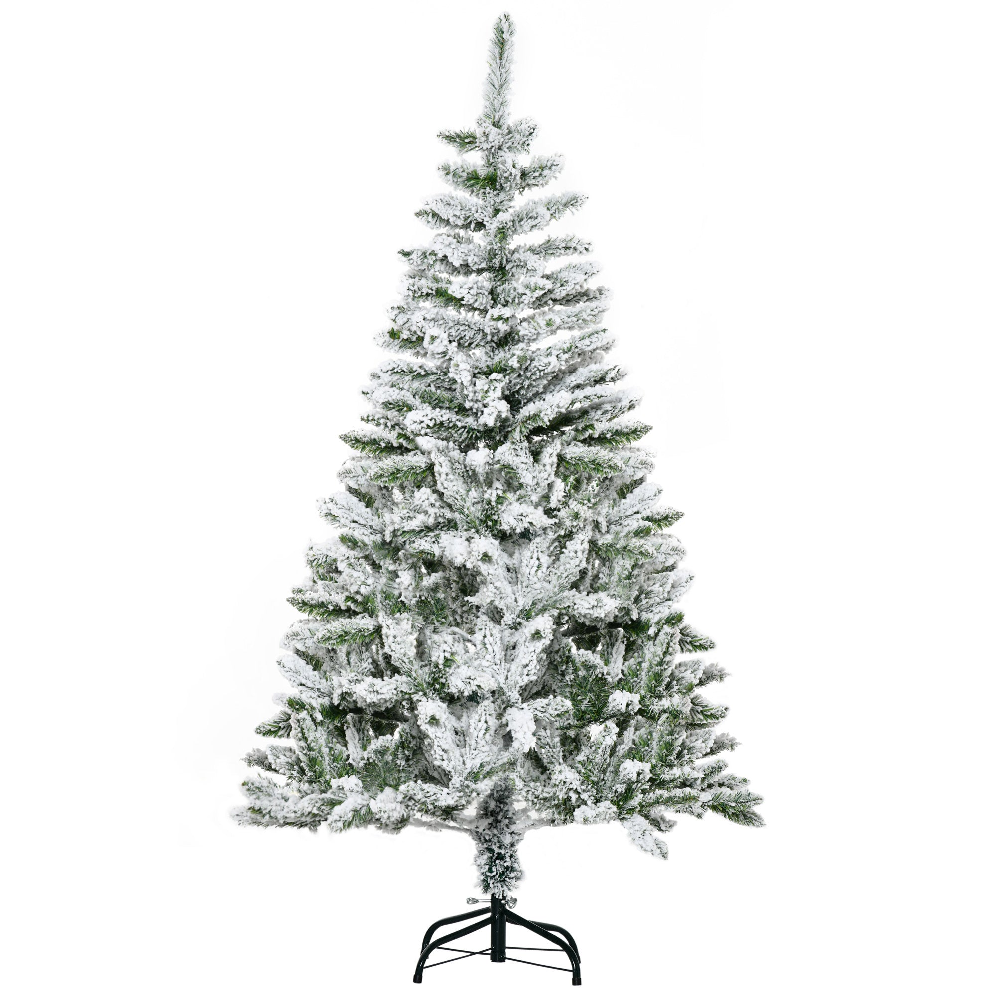 HOMCOM 5 Foot Snow Flocked Artificial Christmas Tree Xmas Pine Tree with 358 Realistic Branches, Auto Open and Steel Base, Green - anydaydirect
