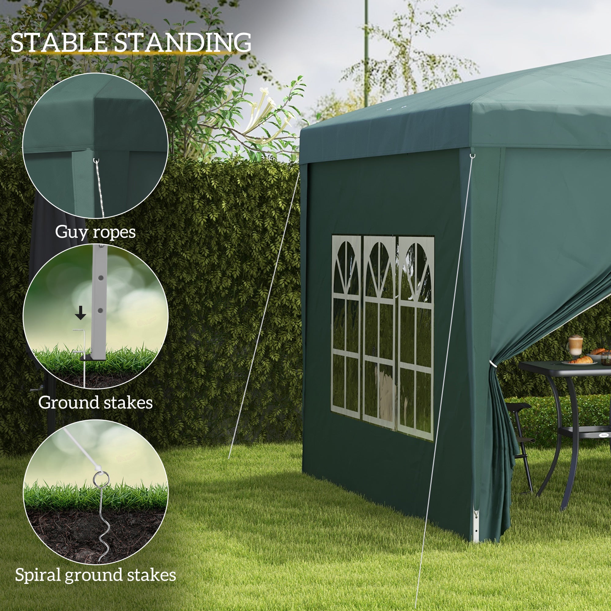 Outsunny 3 x 3m Pop Up Gazebo, Wedding Party Canopy Tent Marquee with Carry Bag and Windows, Green - anydaydirect