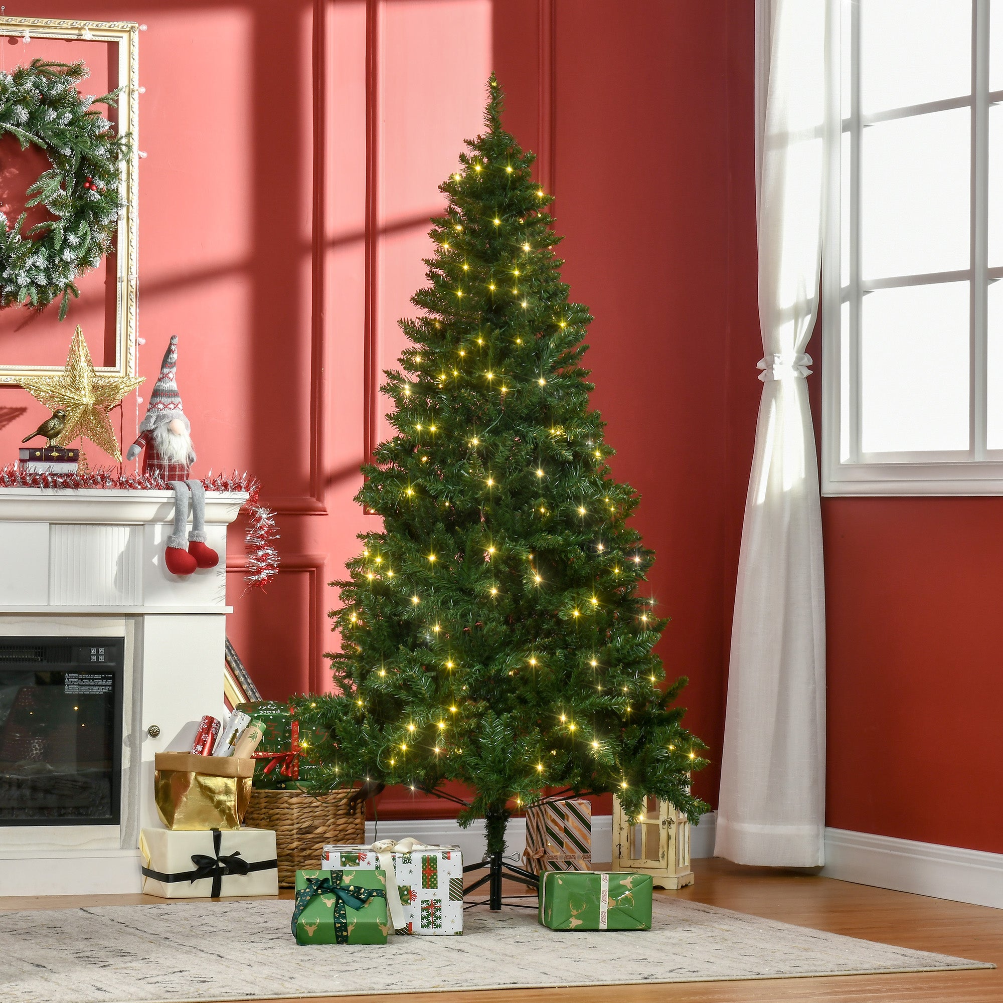 HOMCOM 6ft Prelit Christmas Tree Artificial Tree Warm White LED Light Holiday Home Xmas Decoration, Green - anydaydirect