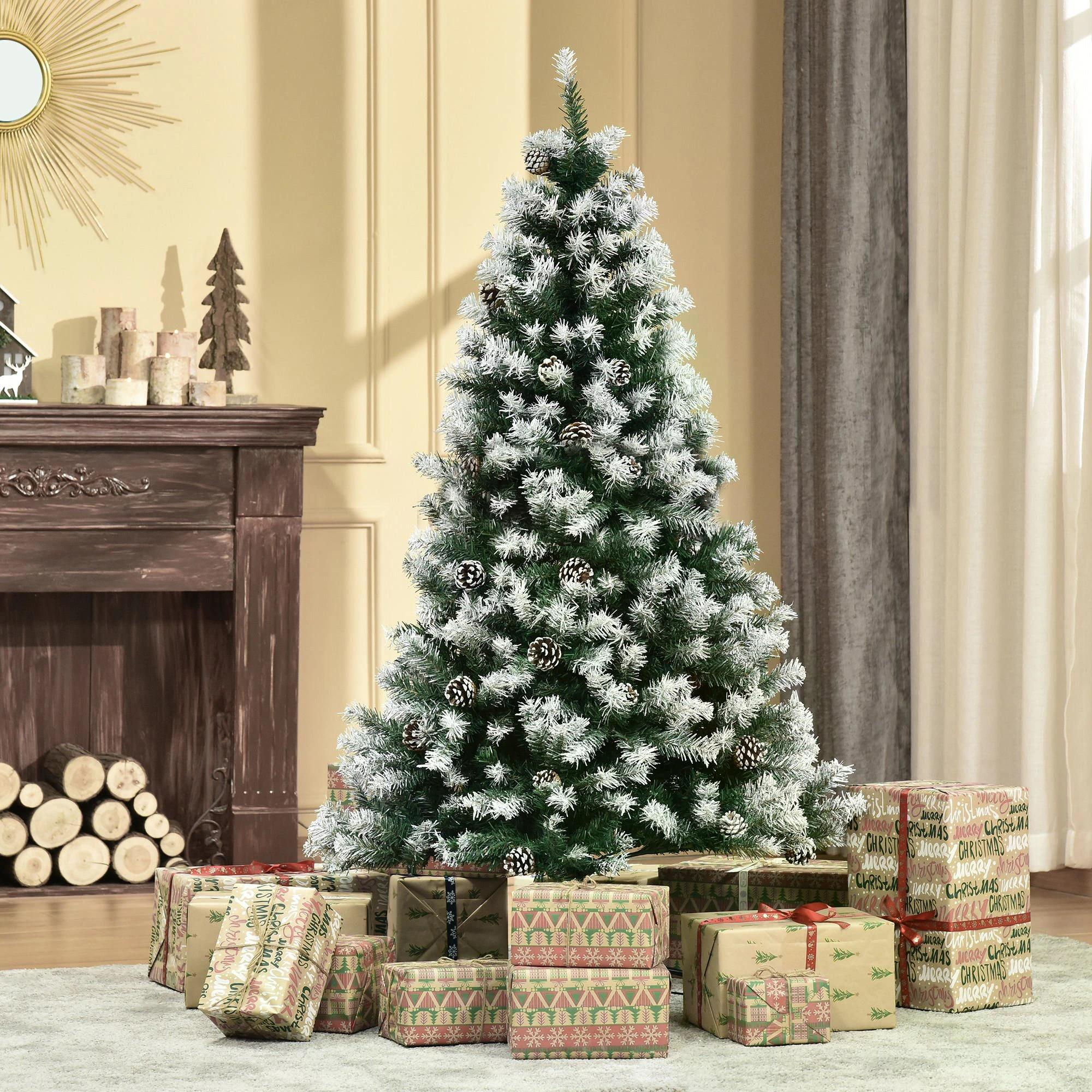 HOMCOM 5FT Artificial Christmas Tree with Pine Cones, Holiday Home Xmas Decoration Automatic Open, Green - anydaydirect
