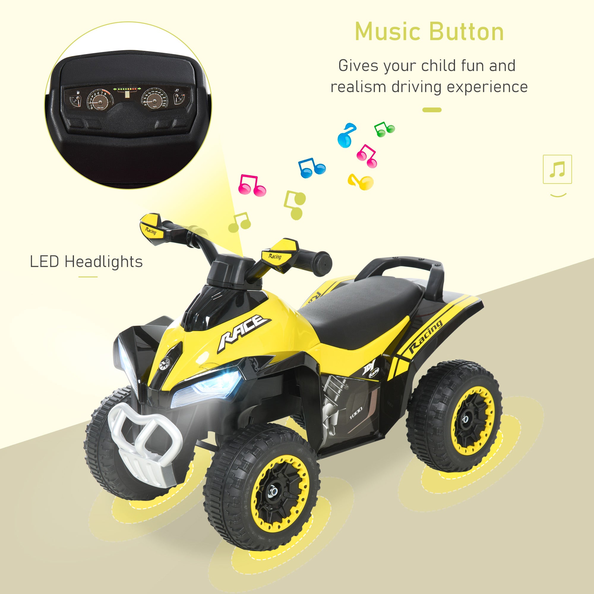 HOMCOM Toddler Kids Ride On Car Walker Foot To Floor Slider w/ Music Lights NO POWER Manual for 18 - 36 Months Yellow - anydaydirect
