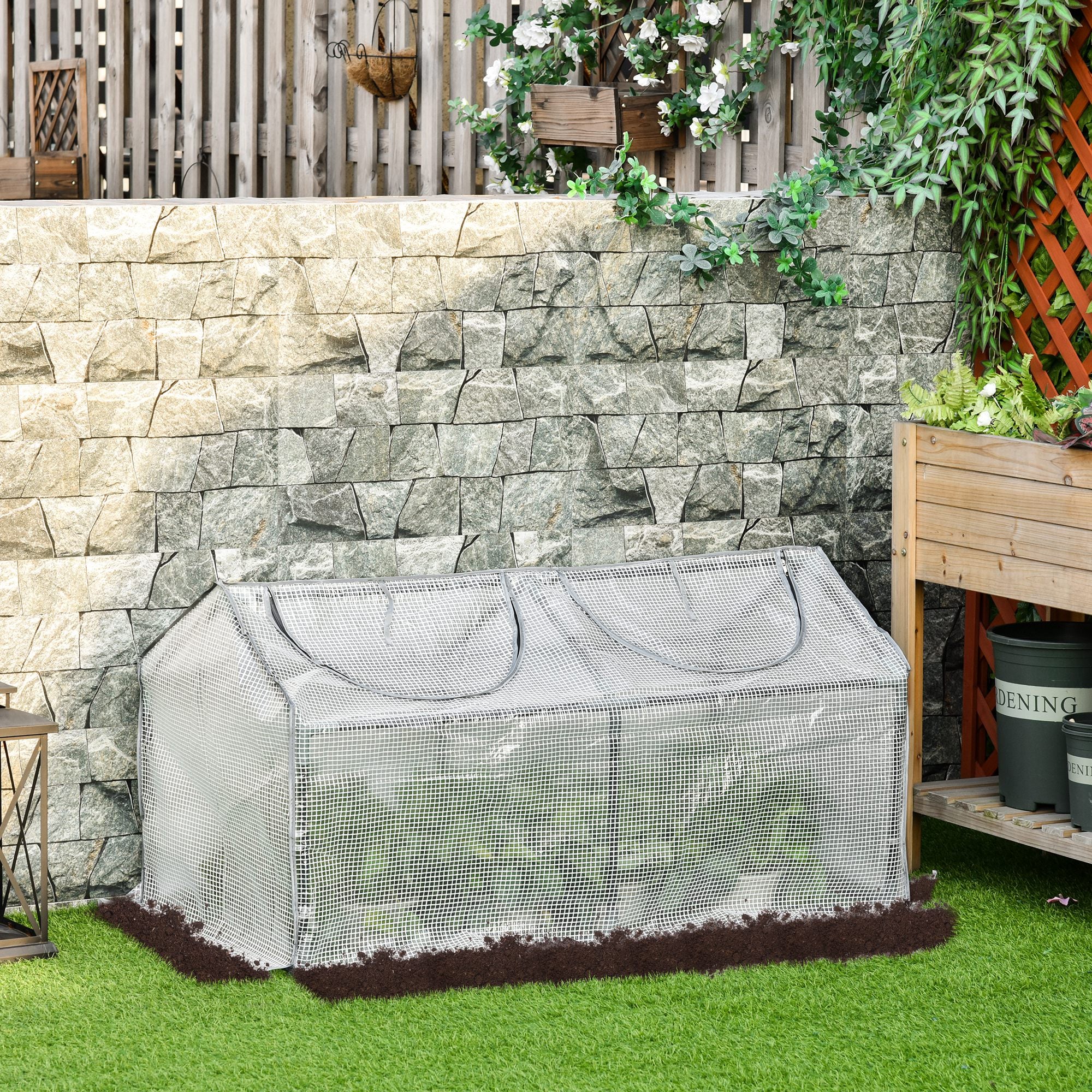 Outsunny Mini Greenhouse Portable Flower Planter Tomato Vegetable House for Garden Backyard with Zipper 120 x 60 x 60 cm, White - anydaydirect
