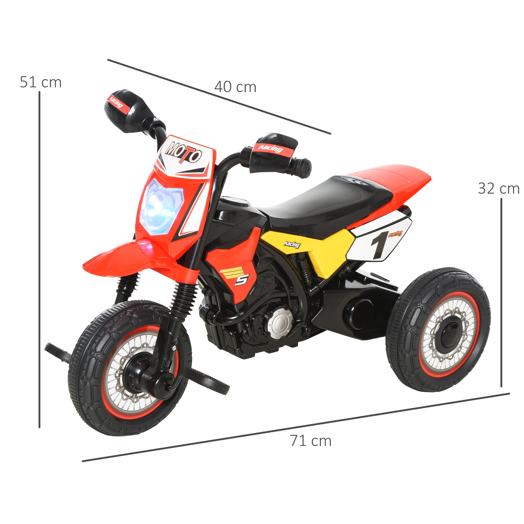 HOMCOM Toddlers 3-Wheel PP Ride On Pedal Trike w/ Music, Front Light, Racing-style for Kids aged 18-36 months, Red - anydaydirect