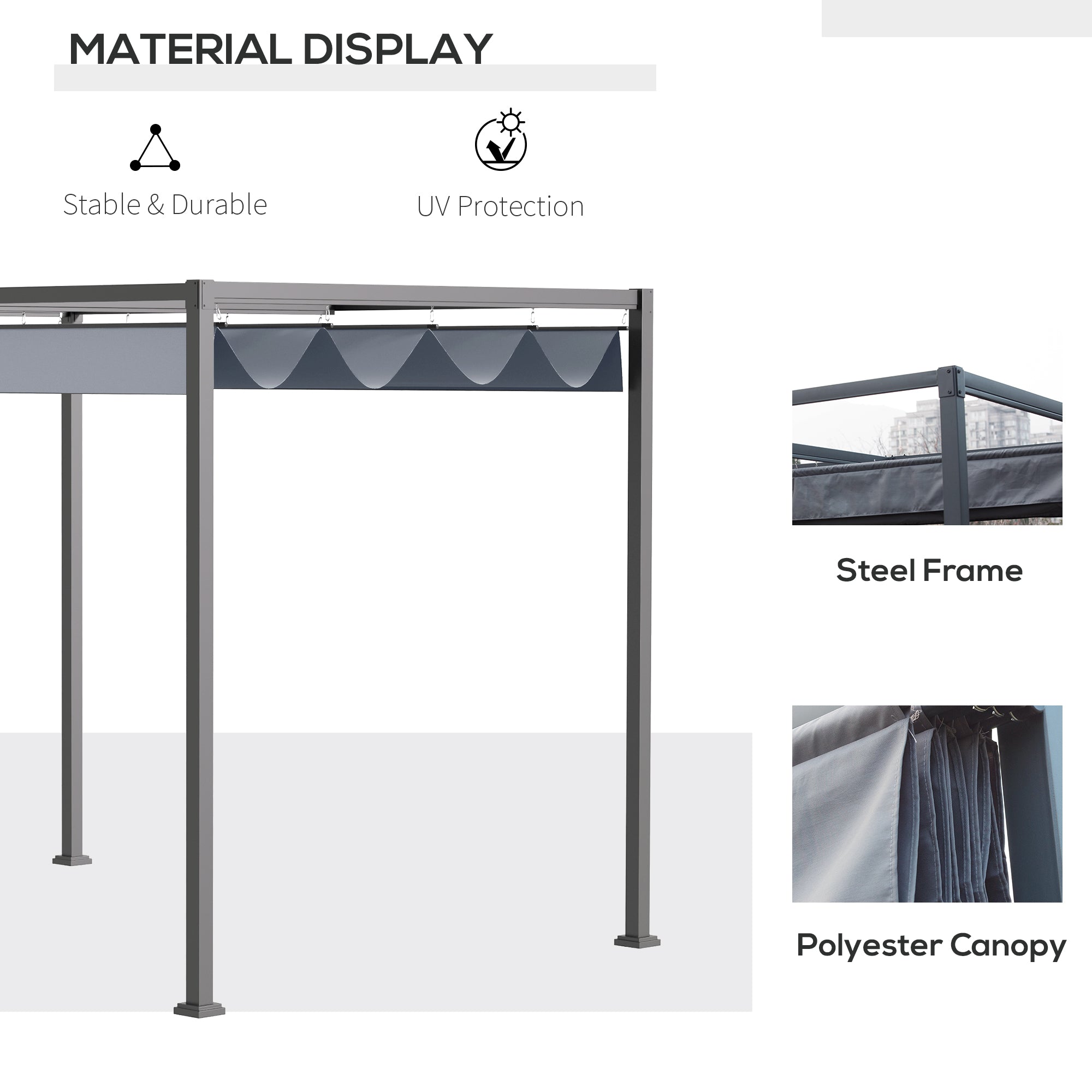 Outsunny 4 x 3(m) Metal Outdoor Pergola with Retractable Roof, Outdoor Gazebo Canopy Shelter with Drainage Holes for Garden, Patio, Lawn, Grey - anydaydirect