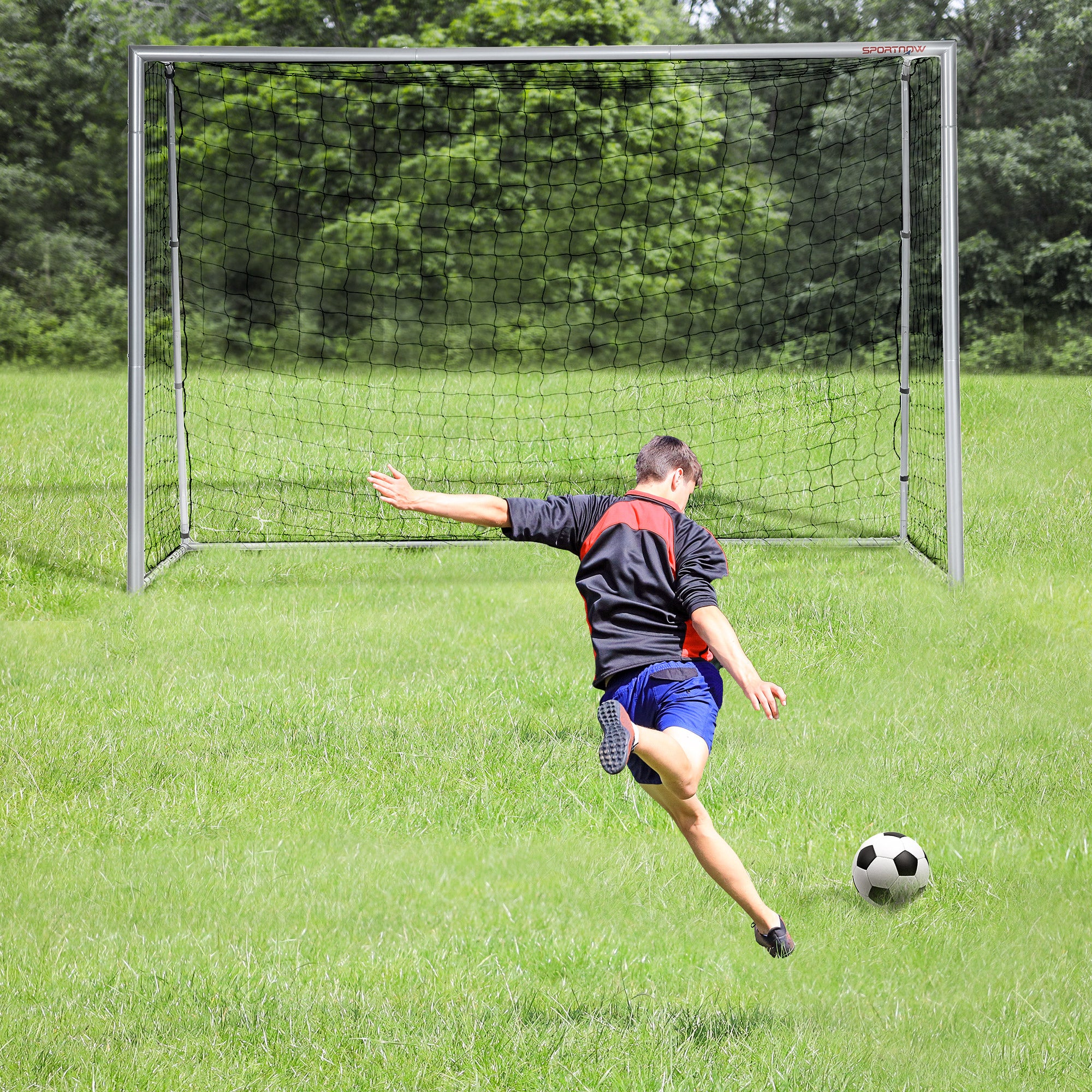 SPORTNOW 10ft x 6.5ft Football Goal, Football Net for Garden with Ground Stakes, Quick and Simple Set Up - anydaydirect
