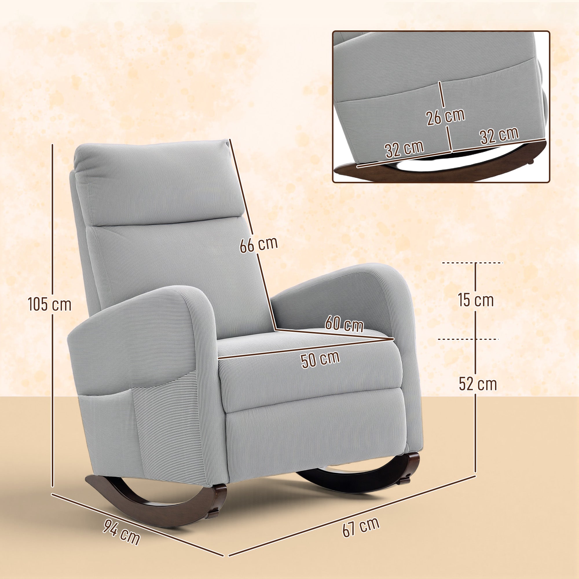 HOMCOM Corduroy Rocking Armchair - Grey - anydaydirect