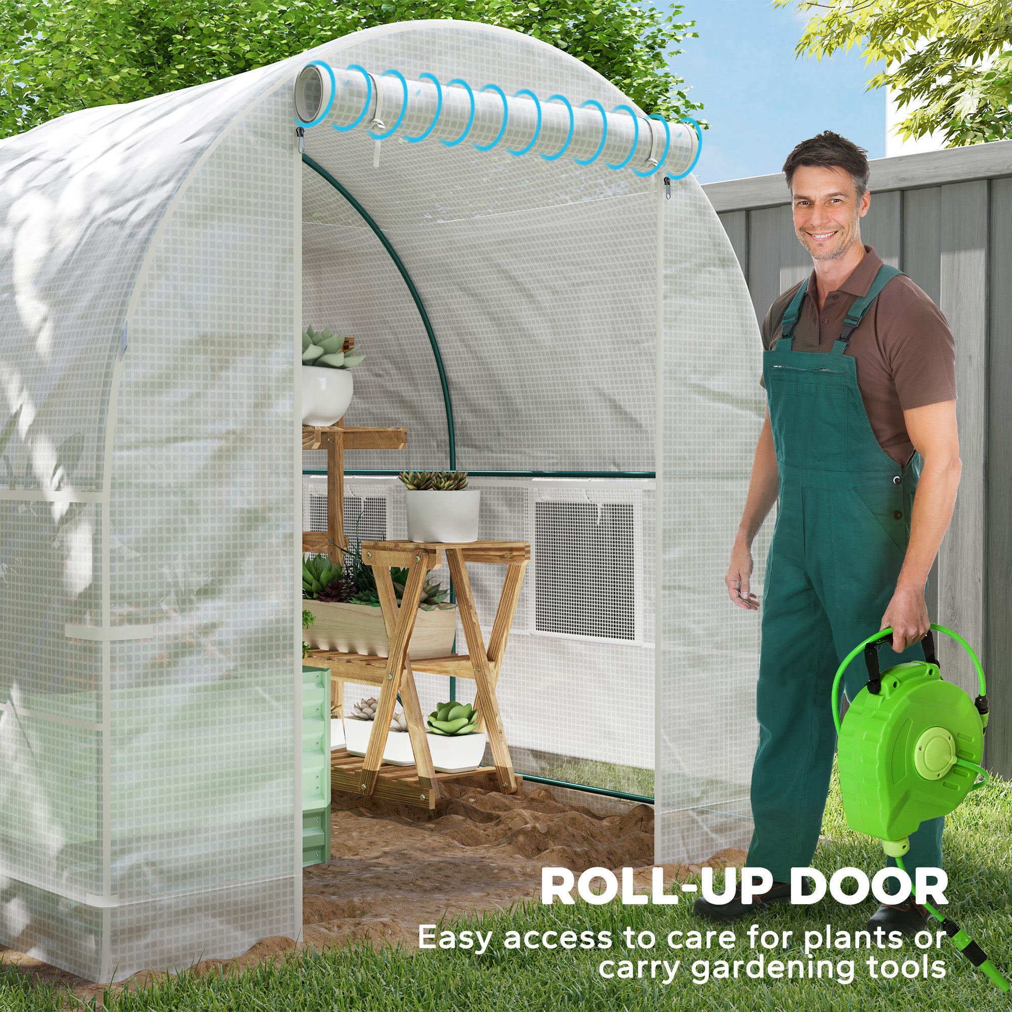 Outsunny Reinforced Walk in Polytunnel Greenhouse with Roll Up Zipped Door Windows, Galvanised Steel Frame, 2 x 2.5m - anydaydirect