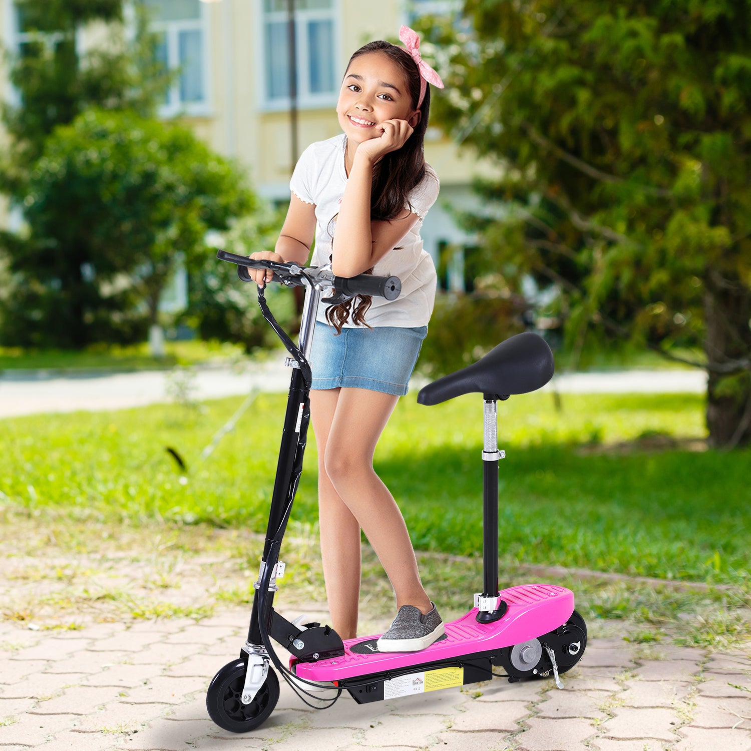 HOMCOM Outdoor Ride On Powered Scooter for kids Sporting Toy 120W Motor Bike 2 x 12V Battery - Pink - anydaydirect