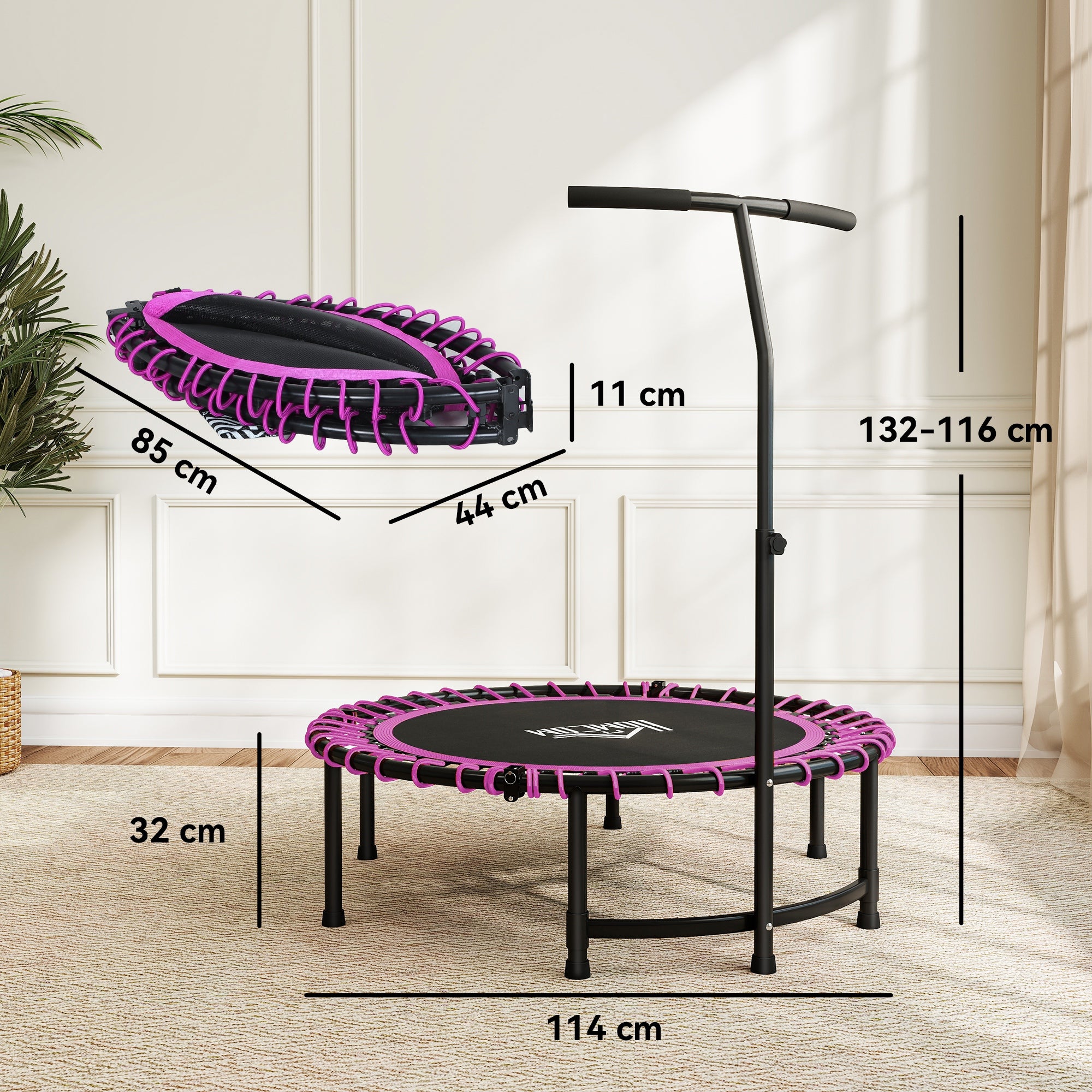 HOMCOM Mini Round Steel Frame Trampoline w/ Adjustable Handle, Pink - anydaydirect