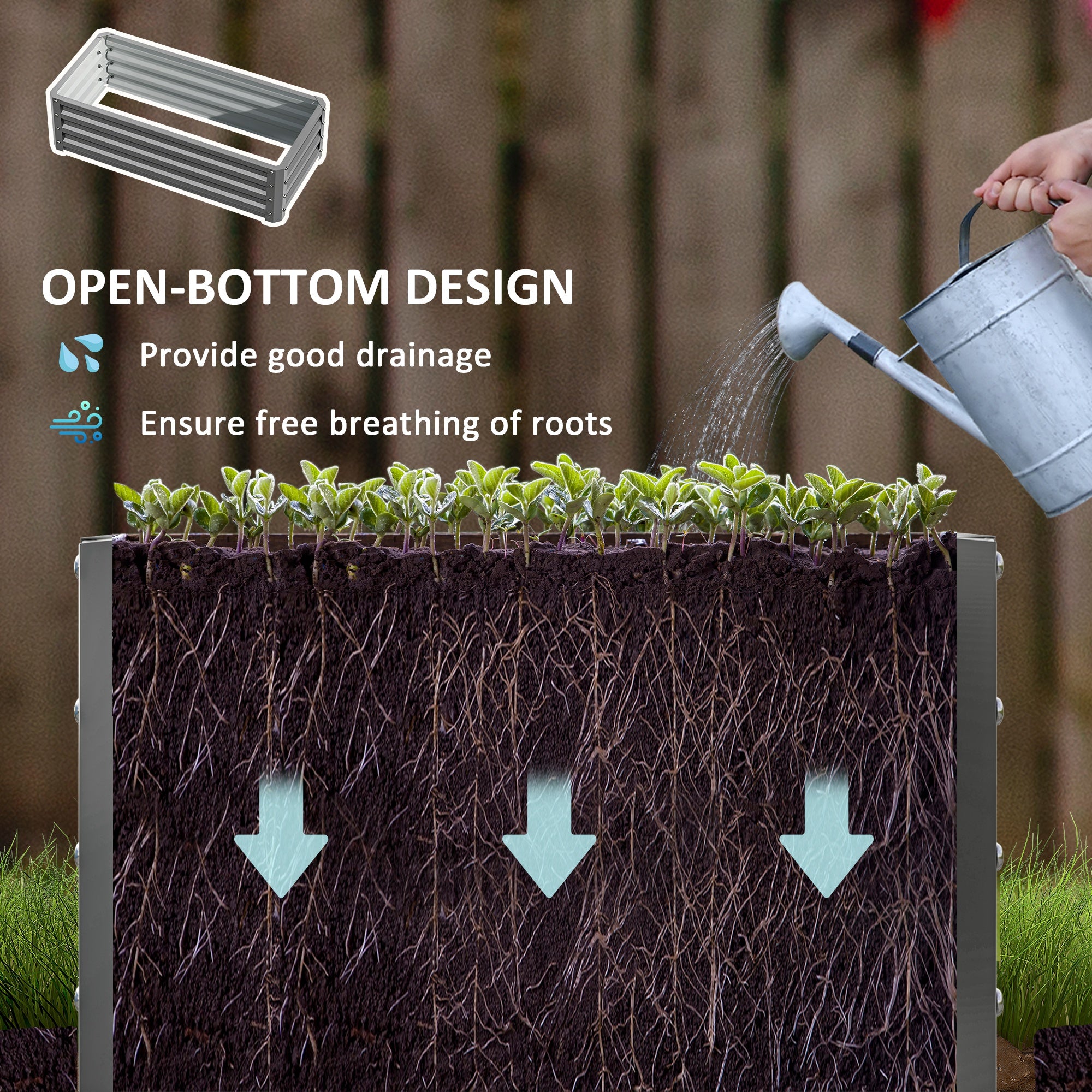 Outsunny Set of Two 110 x 50cm Steel Planter Boxes - Light Grey - anydaydirect