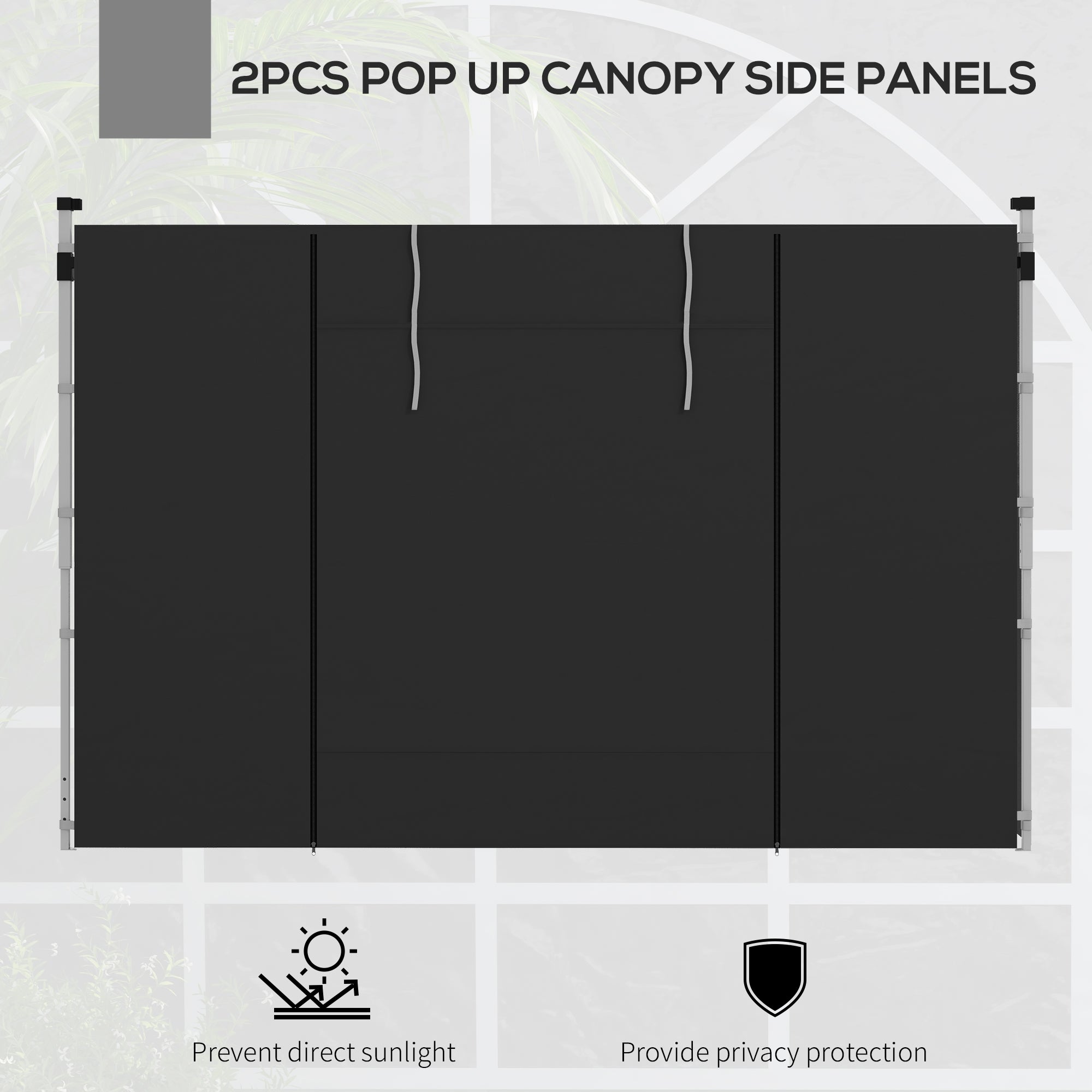 Outsunny Gazebo Side Panels, 2 Pack Sides Replacement, for 3x3(m) or 3x6m Pop Up Gazebo, with Windows and Doors, Black - anydaydirect