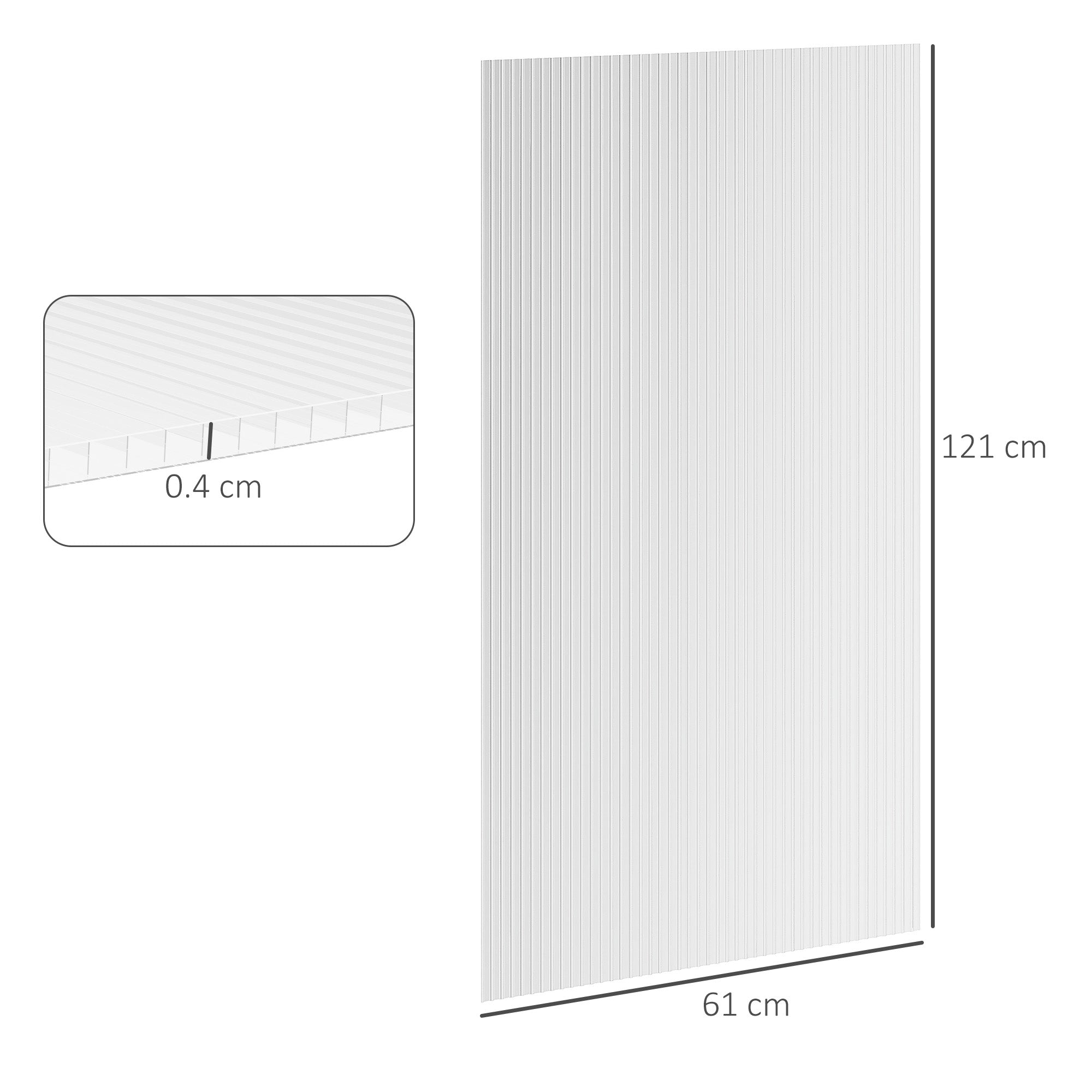 Outsunny 14 Pieces Polycarbonate Sheets, 121 x 61 x 0.4cm Twin-Wall Plastic Roofing Sheets, 10m² Replacement Greenhouse Panels, Waterproof and UV Protection, Clear - anydaydirect