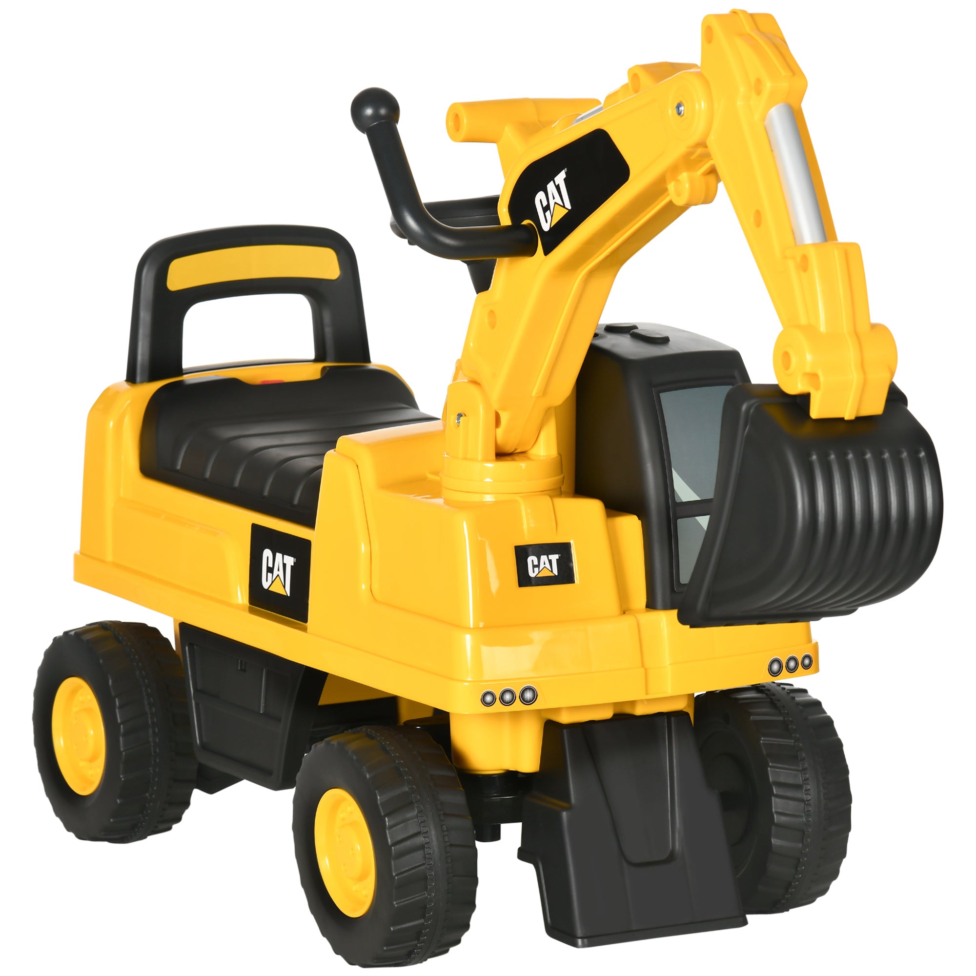 HOMCOM Licensed CAT Kids Ride on Digger Excavator with Manual Bucket, Toddler Pretend Construction Play Toy with Horn Under Seat Storage - anydaydirect