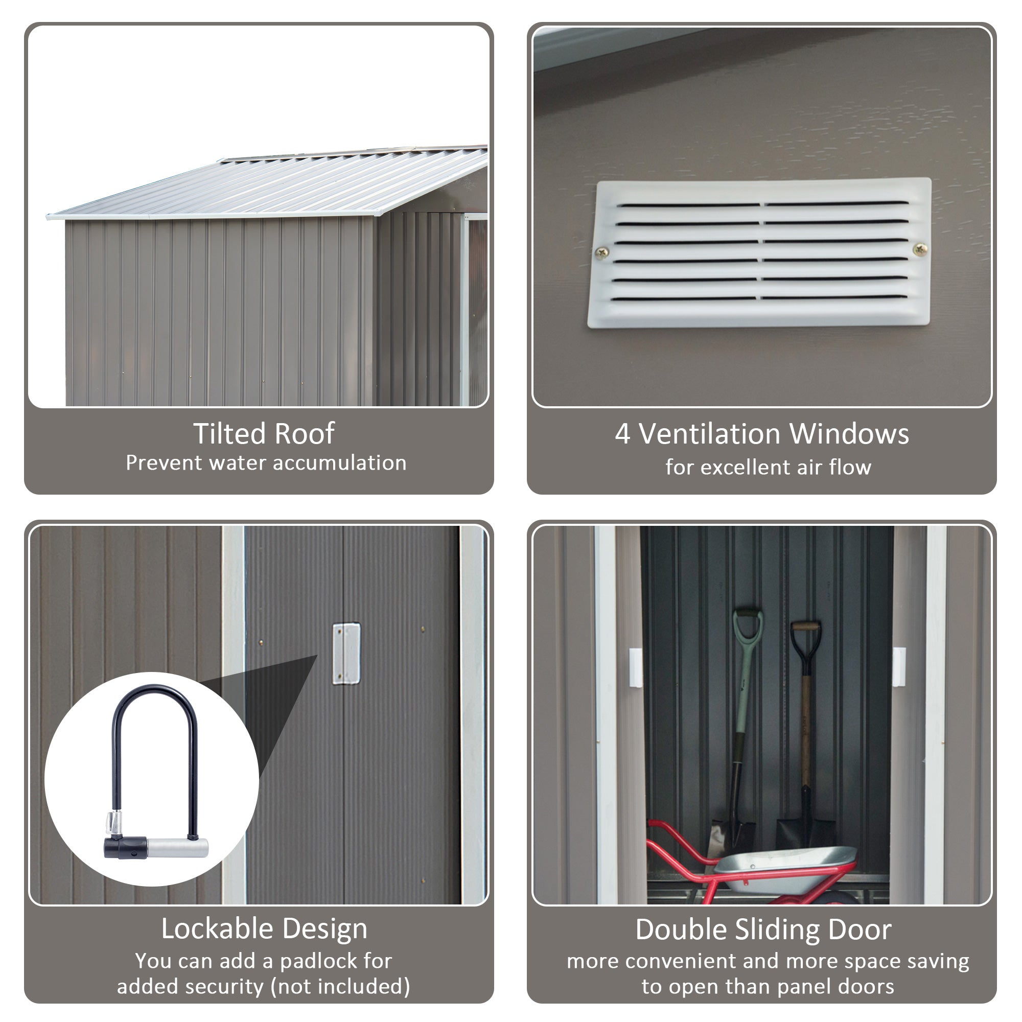 Outsunny 9 x 6 ft Metal Garden Storage Shed Sloped Roof Tool House with Foundation Ventilation & Double Door, Grey - anydaydirect