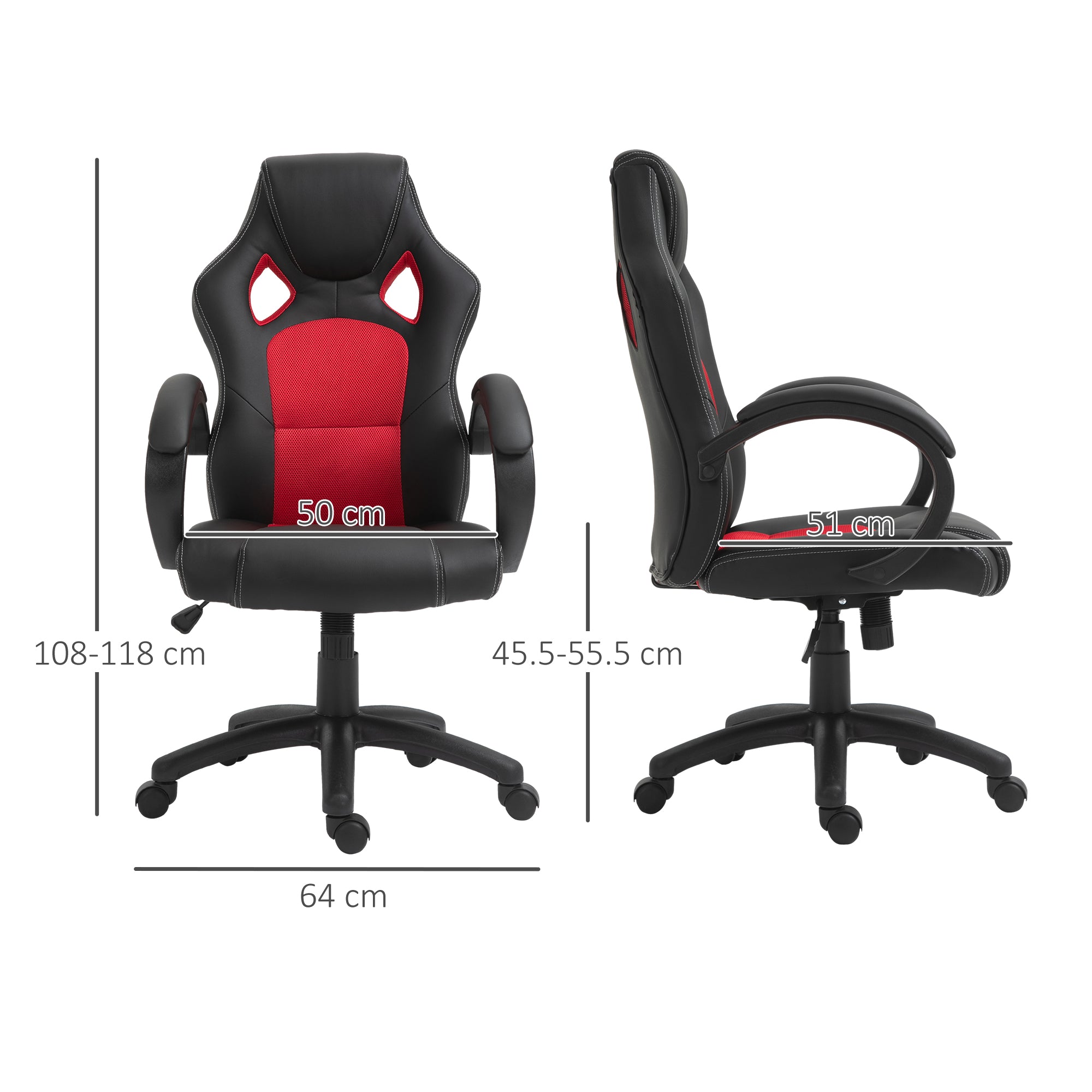 Vinsetto Office Chair Faux Leather Swivel Computer Desk Chair for Home Office with Wheels Armrests Black - anydaydirect