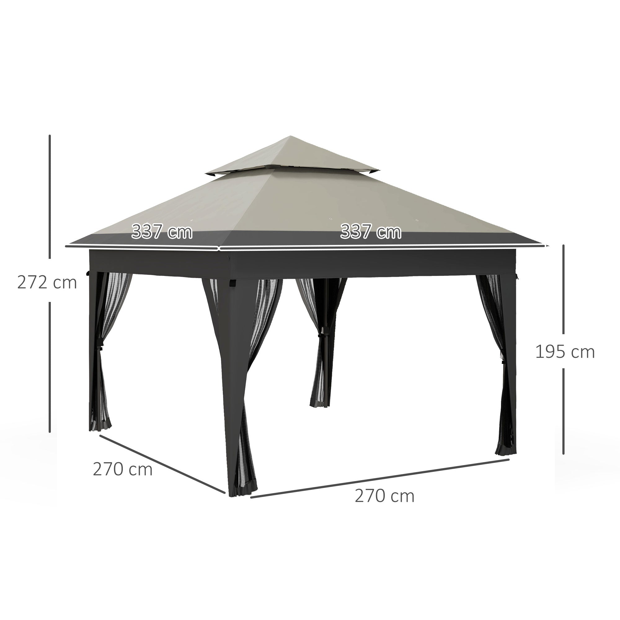 Outsunny 3 x 3(m) Pop Up Gazebo with Mosquito Netting, 1 Person Easy up Marquee Party Tent with 1-Button Push, Double Roof, Carry Bag, Sandbags, Height Adjustable Instant Shelter, Grey - anydaydirect