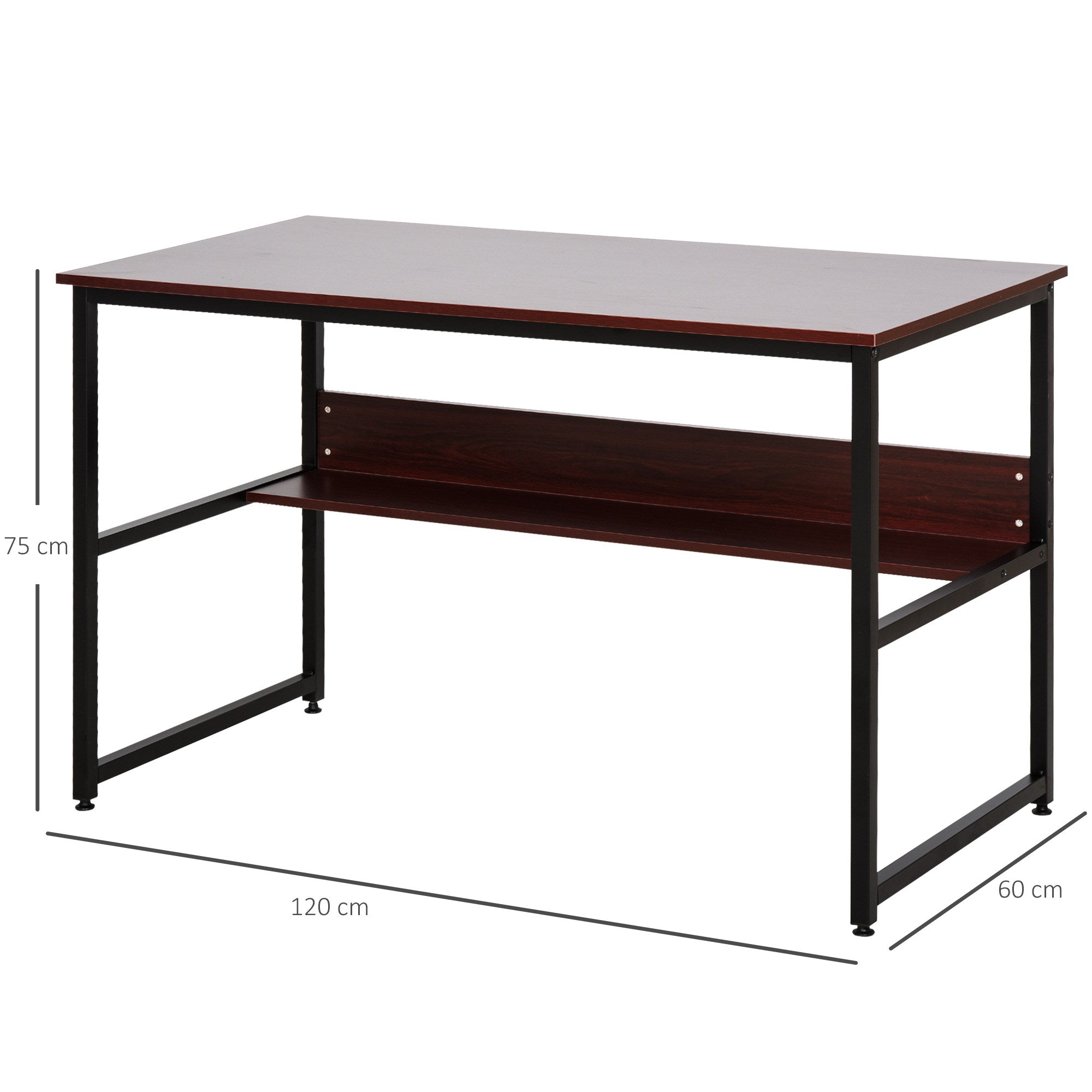 HOMCOM Computer Desk with Storage Shelf, 120 x 60cm Home Office Desk with Metal Frame, Study Table, Easy Assembly, Brown - anydaydirect