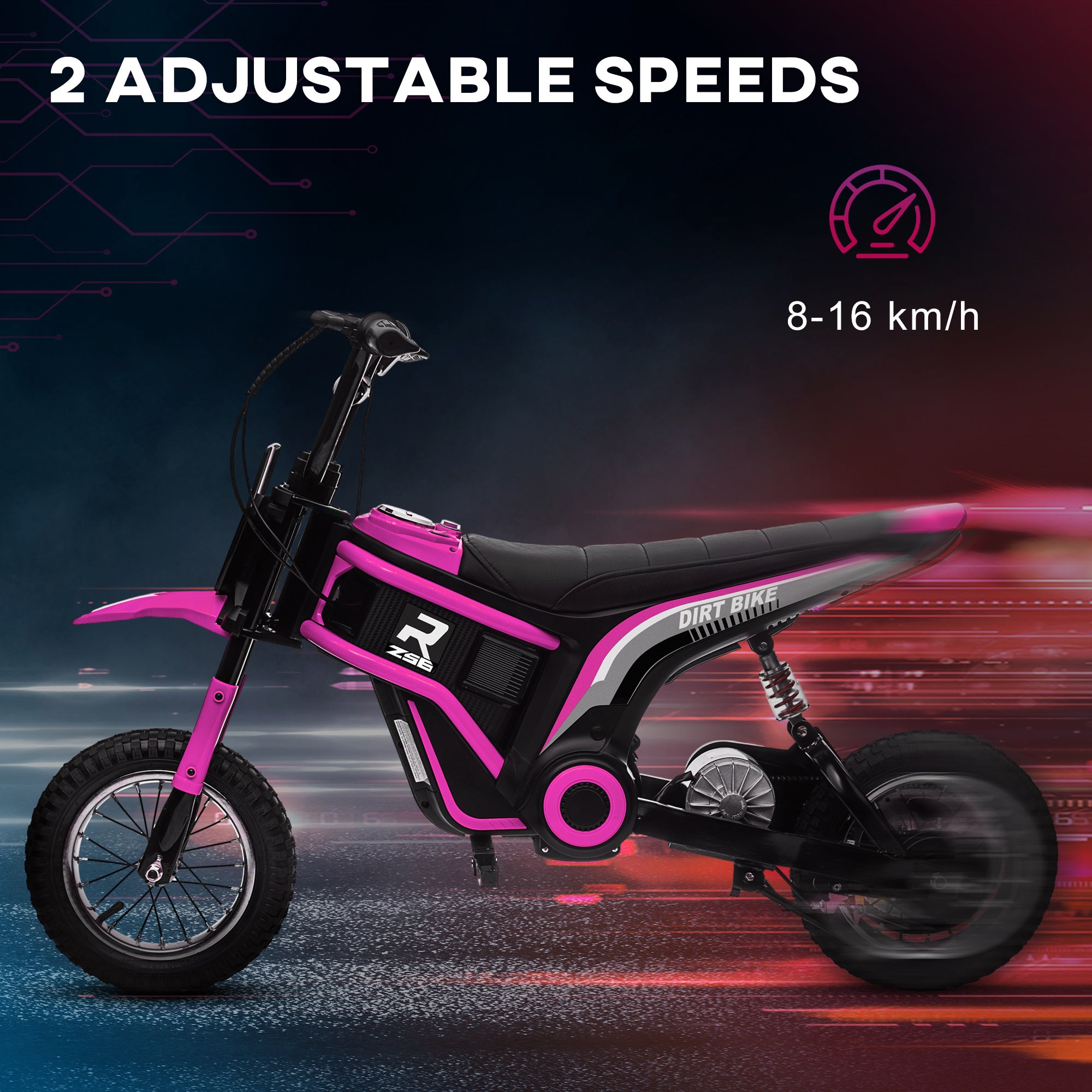 HOMCOM 24V Electric Motorbike, Dirt Bike with Twist Grip Throttle, Music Horn, 12" Pneumatic Tyres, 16 Km/h Max. Speed, Pink - anydaydirect