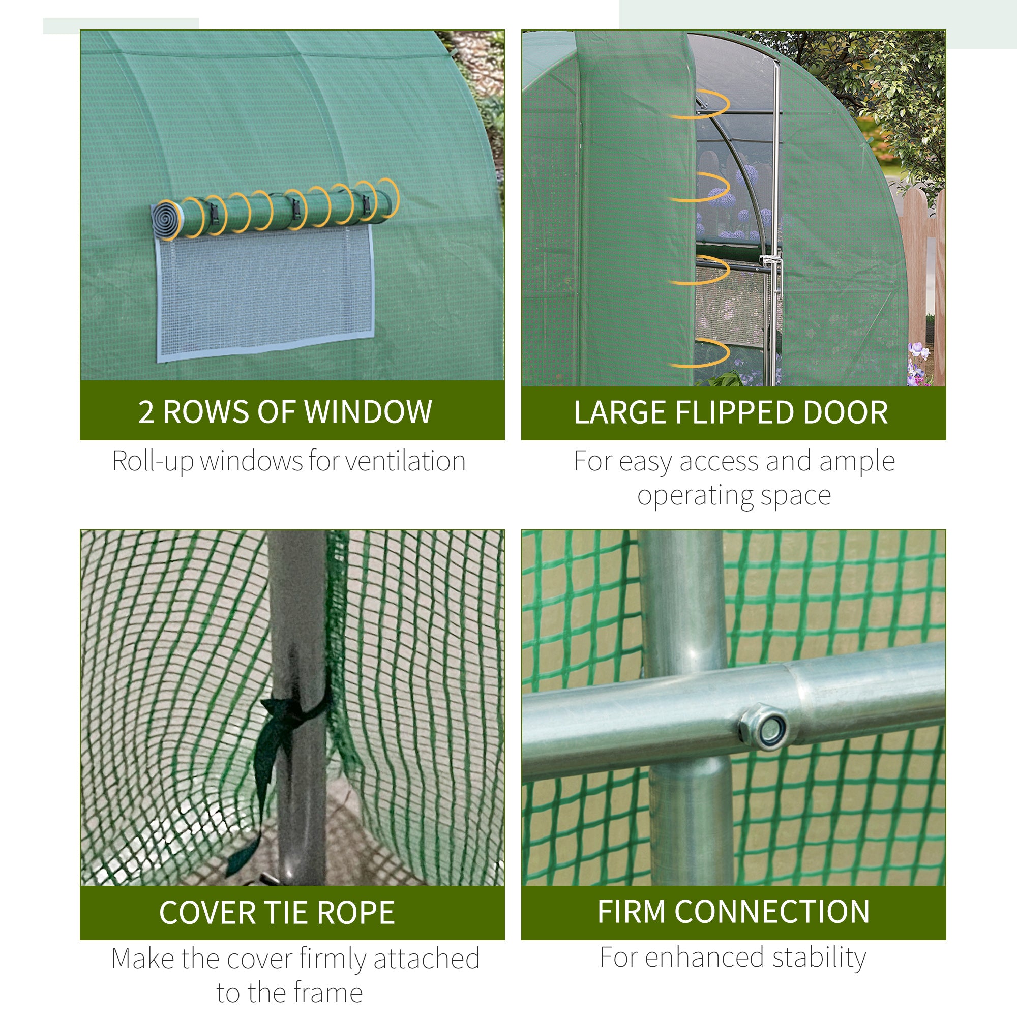 Outsunny Large Polytunnel Walk In Greenhouse, Plant Gardening Tunnel Green House with Metal Hinged Door, Galvanised Steel Frame & Mesh Windows, Green (3 x 2 m) - anydaydirect