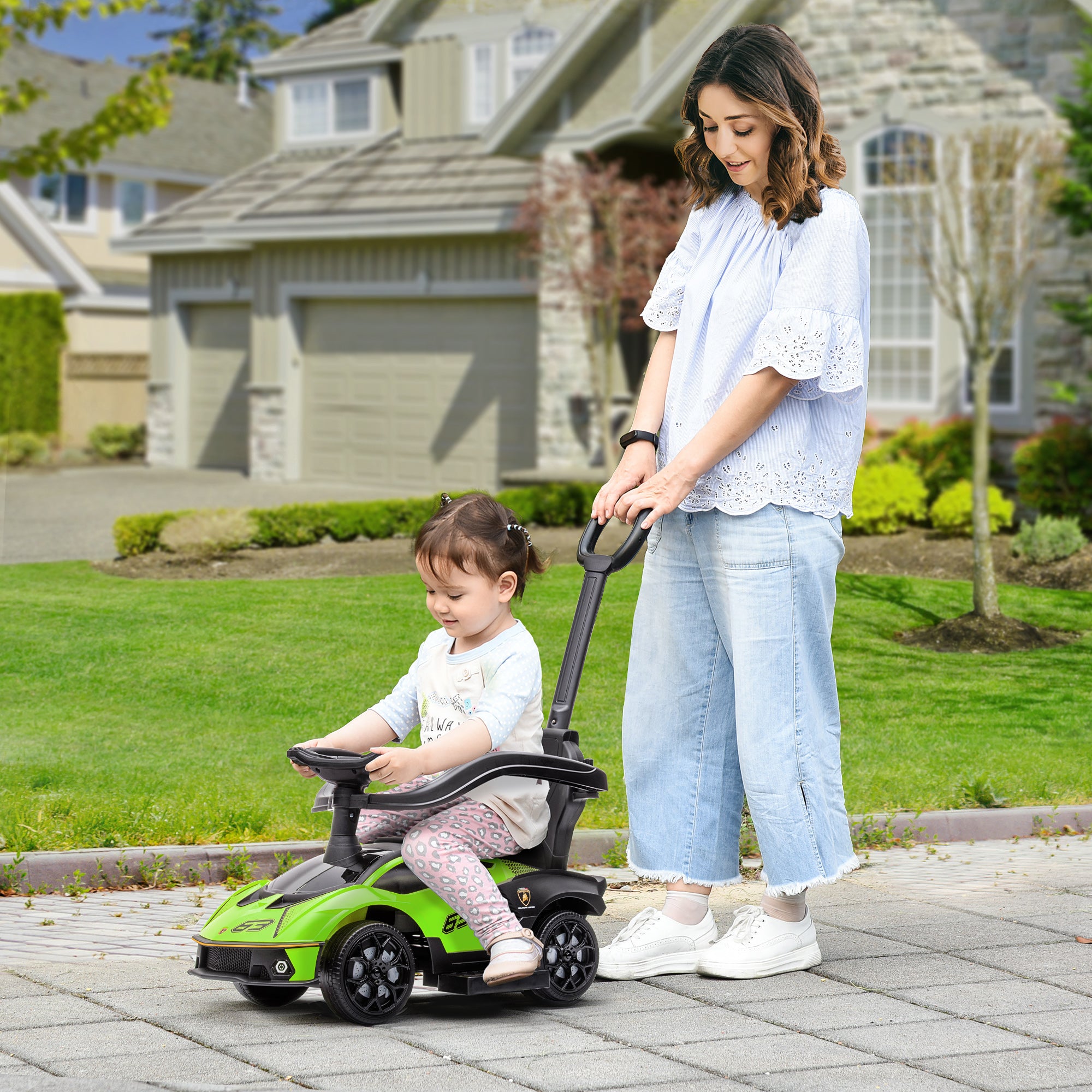AIYAPLAY Dual-Purpose Ride-On: Vroom-Vroom Toddler Cruiser with Authentic Sounds, Emerald Green - anydaydirect