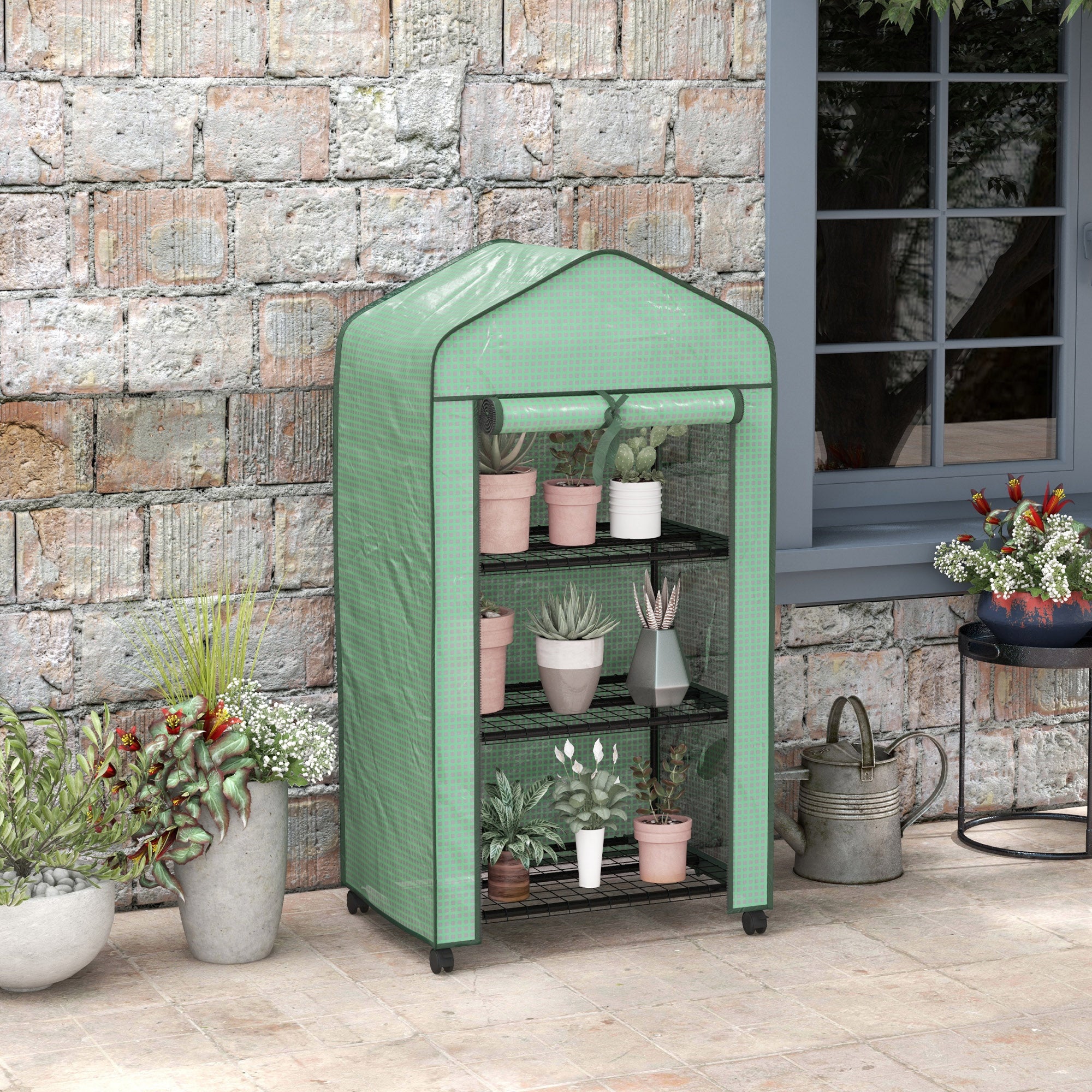 Outsunny Three-Tier Mini Greenhouse - Green - anydaydirect