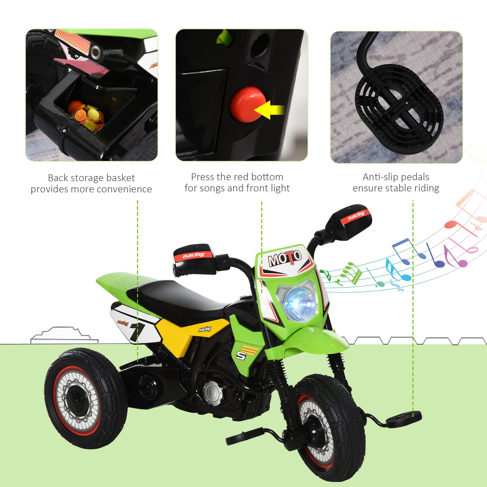 HOMCOM Ride On Tricycle 3 Wheels PP Pedal Trike for Ages 18-36 Months Toddlers, Green - anydaydirect