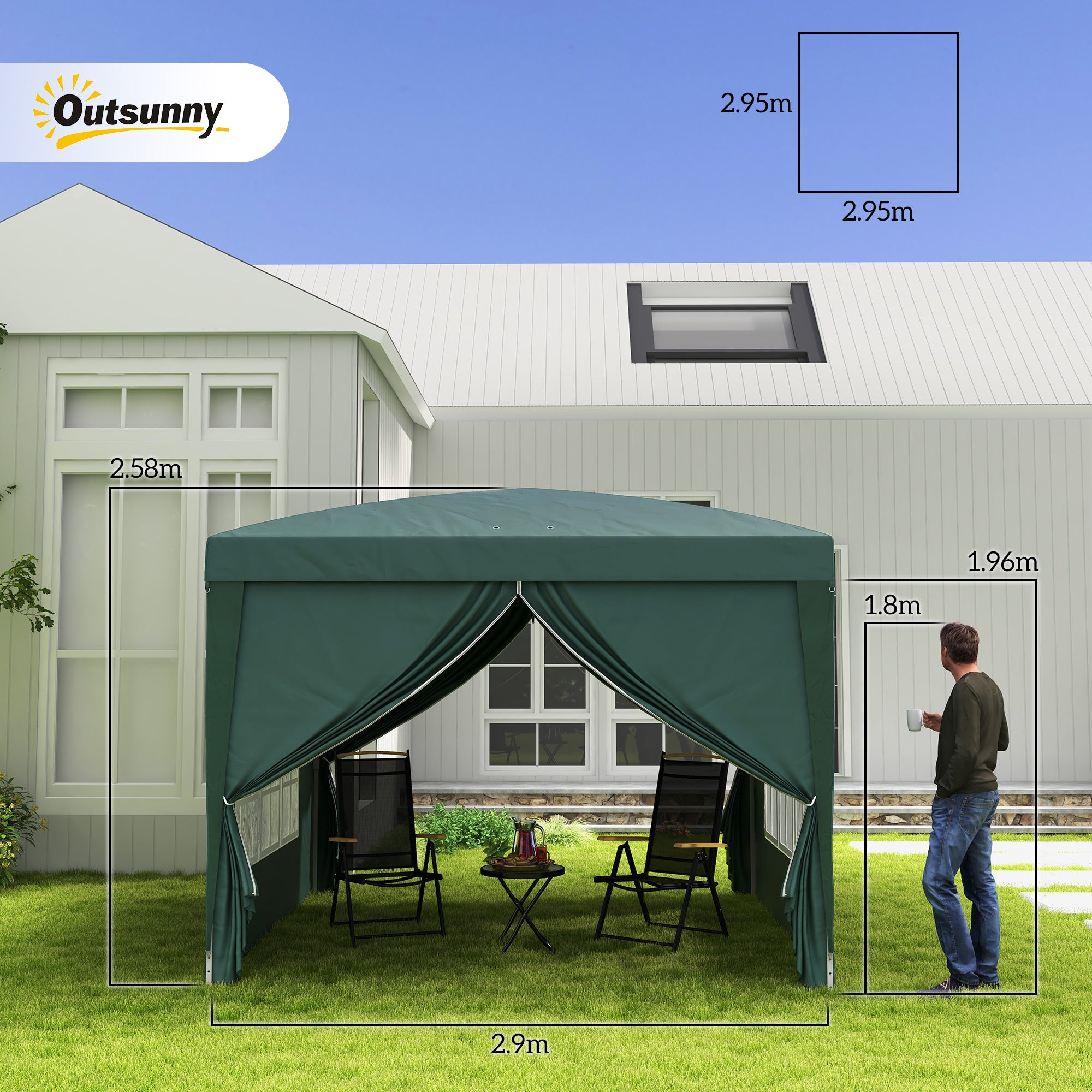 Outsunny 3 x 3m Pop Up Gazebo, Wedding Party Canopy Tent Marquee with Carry Bag and Windows, Green - anydaydirect