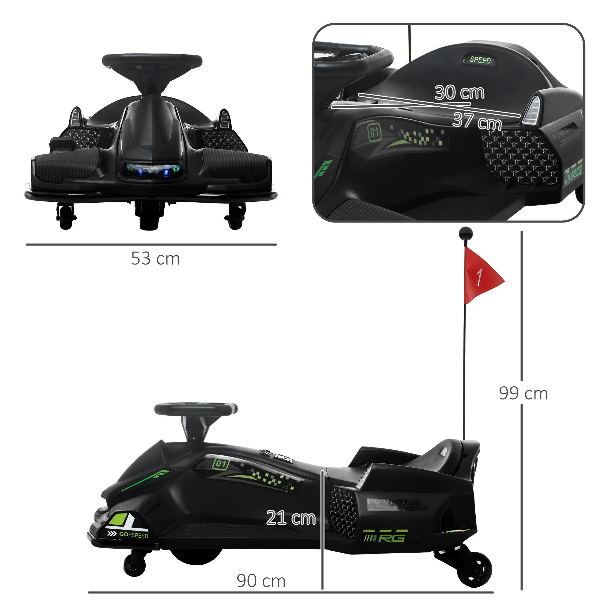 HOMCOM 12V Kids Electric Go Kart with Music, LED Lights, Slow Start, Black - anydaydirect