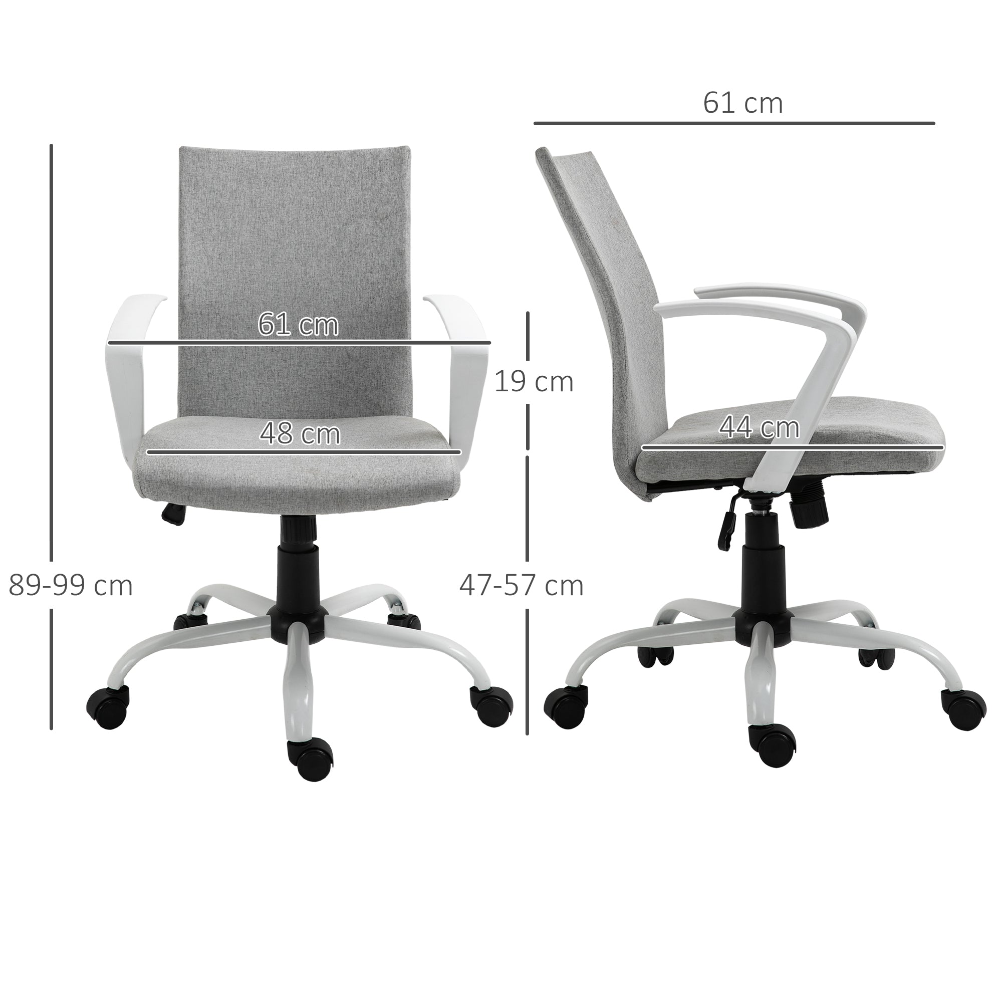 Vinsetto Office Chair Linen Swivel Computer Desk Chair Home Study Task Chair with Wheels, Arm, Adjustable Height, Light Grey - anydaydirect