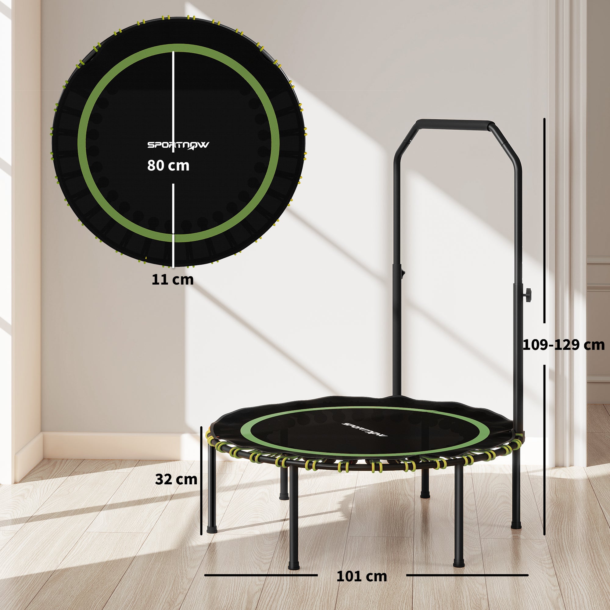 SPORTNOW 40" Foldable Fitness Trampoline Rebounder with Handle, Green - anydaydirect