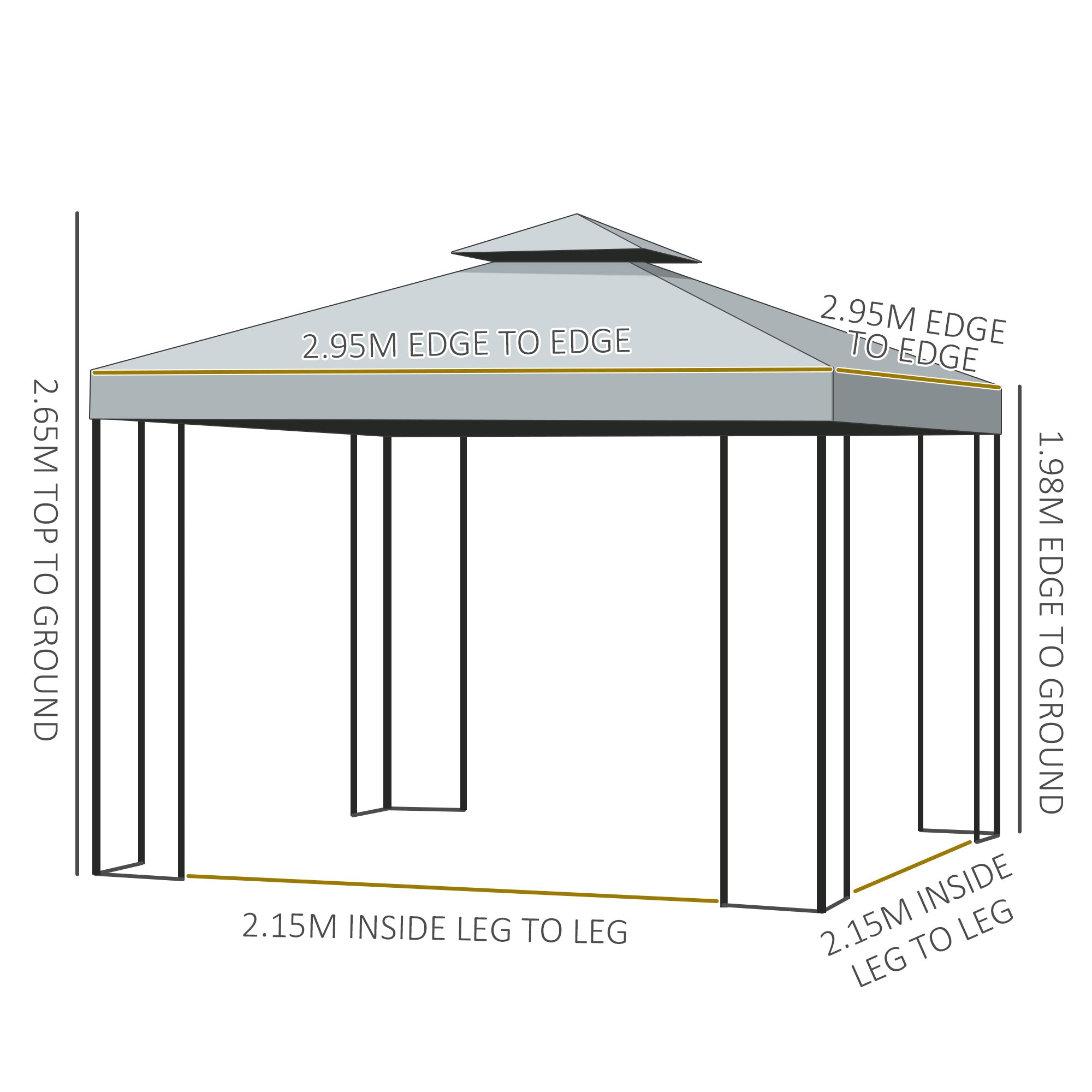 Outsunny 3 x 3 m Garden Gazebo Double Roof Marquee Patio Wedding Party Tent Canopy Shelter with Sidewalls, (Dark Grey) - anydaydirect