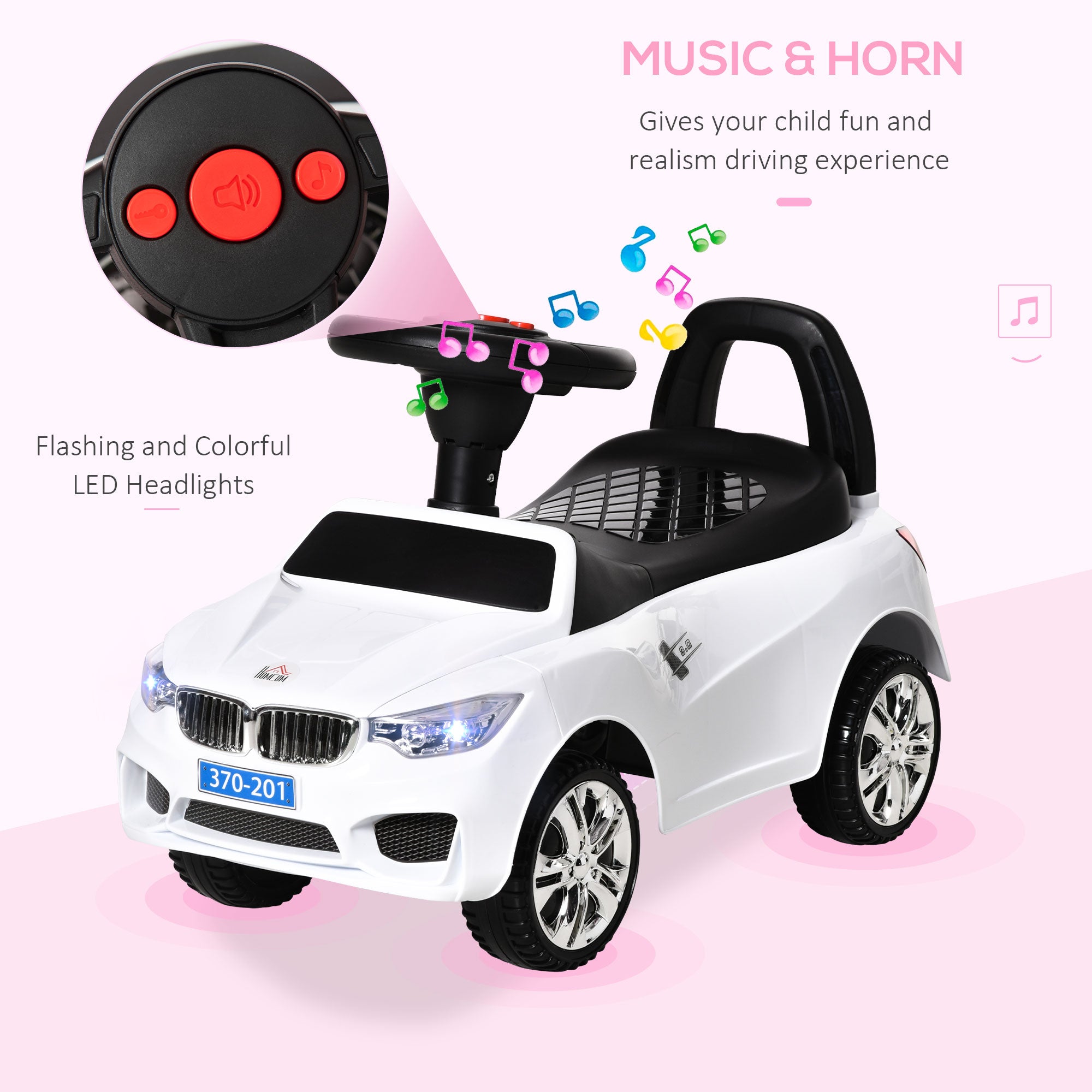 HOMCOM Kids Car Kides Ride on Push Car, 4-in-1, Foot-to-Floor with Anti-Overturning System & Under-seat Storage, White - anydaydirect