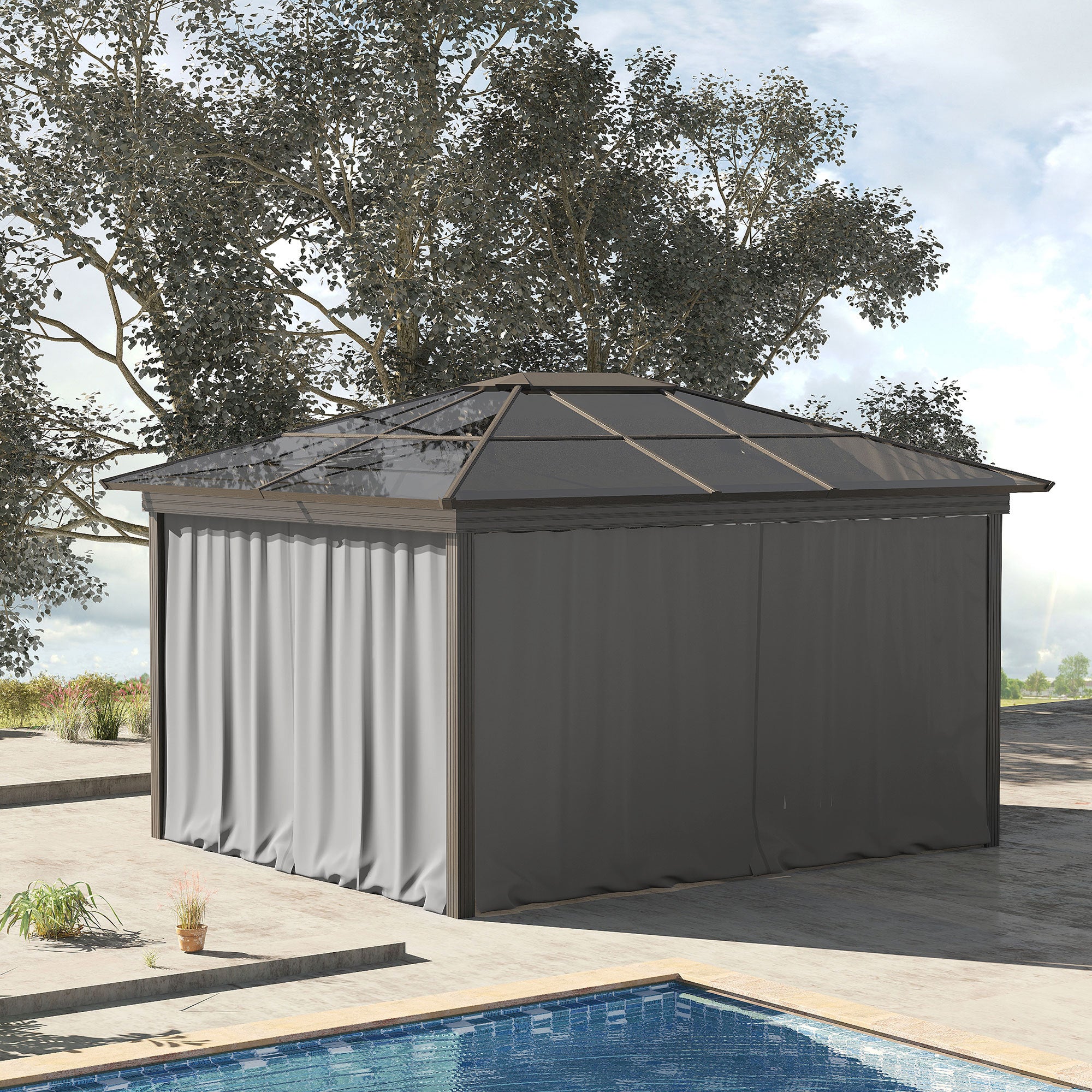 Outsunny Replacement Gazebo Curtains, 4-Panel Gazebo Side Panels Only, for 3 x 3 (M) Gazebos or Pergolas, Hooks/C-Rings Included, Light Grey - anydaydirect