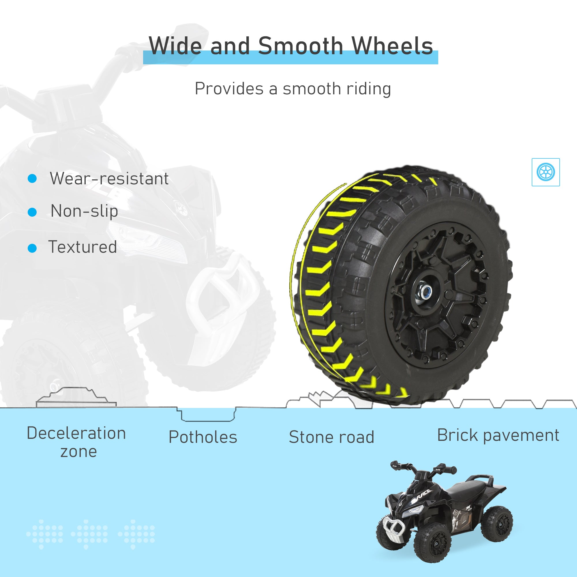 HOMCOM Ride on Cars Kids Car Kids Ride on Toy Foot-to-Floor Sliding Quad for 18-36 Months, 4 Pack, Black - anydaydirect