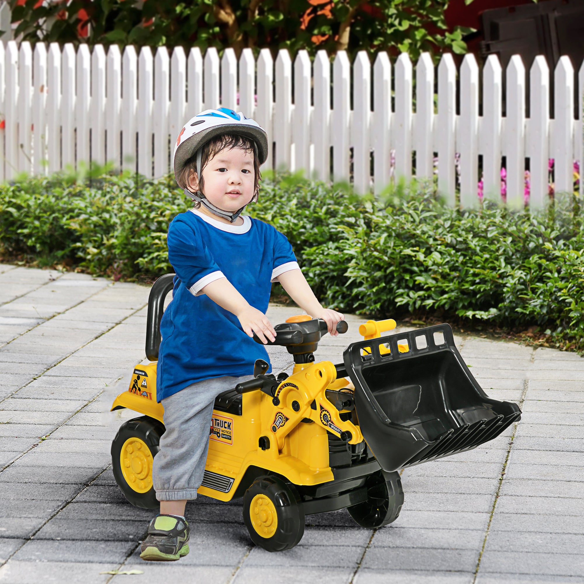 HOMCOM NO POWER 3 in 1 Ride On Toy Bulldozer Digger Tractor Pulling Cart Pretend Play Construction Truck - anydaydirect