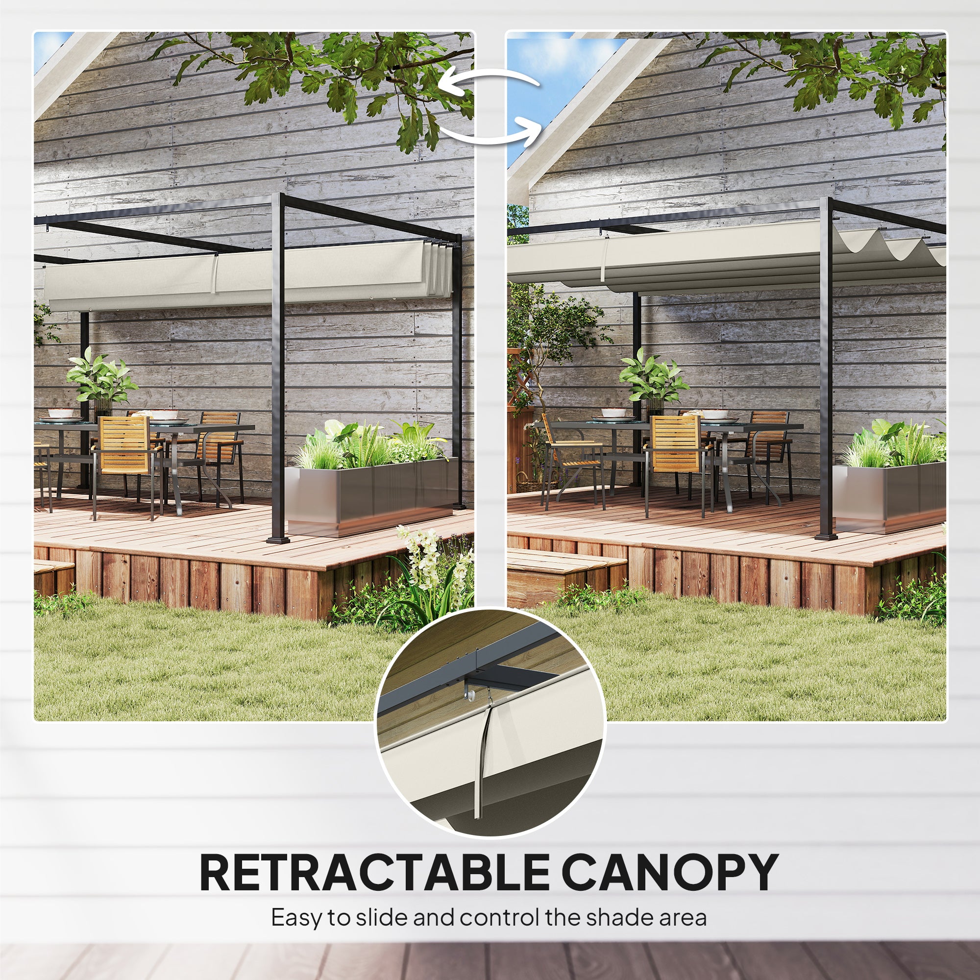 Outsunny 4 x 3(m) Metal Pergola with Retractable Roof, Garden Gazebo Canopy Shelter for Outdoor, Patio, Cream White - anydaydirect