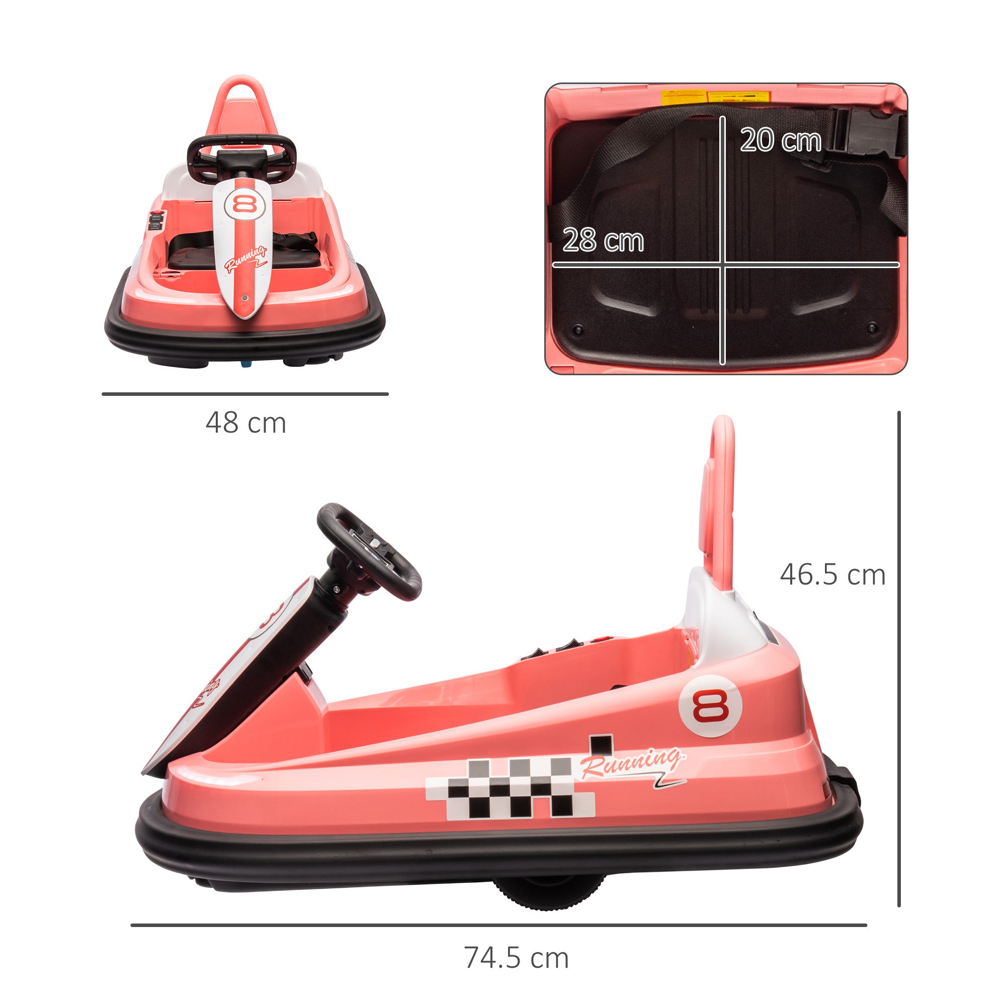 HOMCOM Electric Kids Bumper Car, 6V 360-Degree Rotation Waltzer Car, Battery Powered Ride on Car w/ 2 Speeds, Music, Horn, Gift for 18-48 Months, Pink - anydaydirect