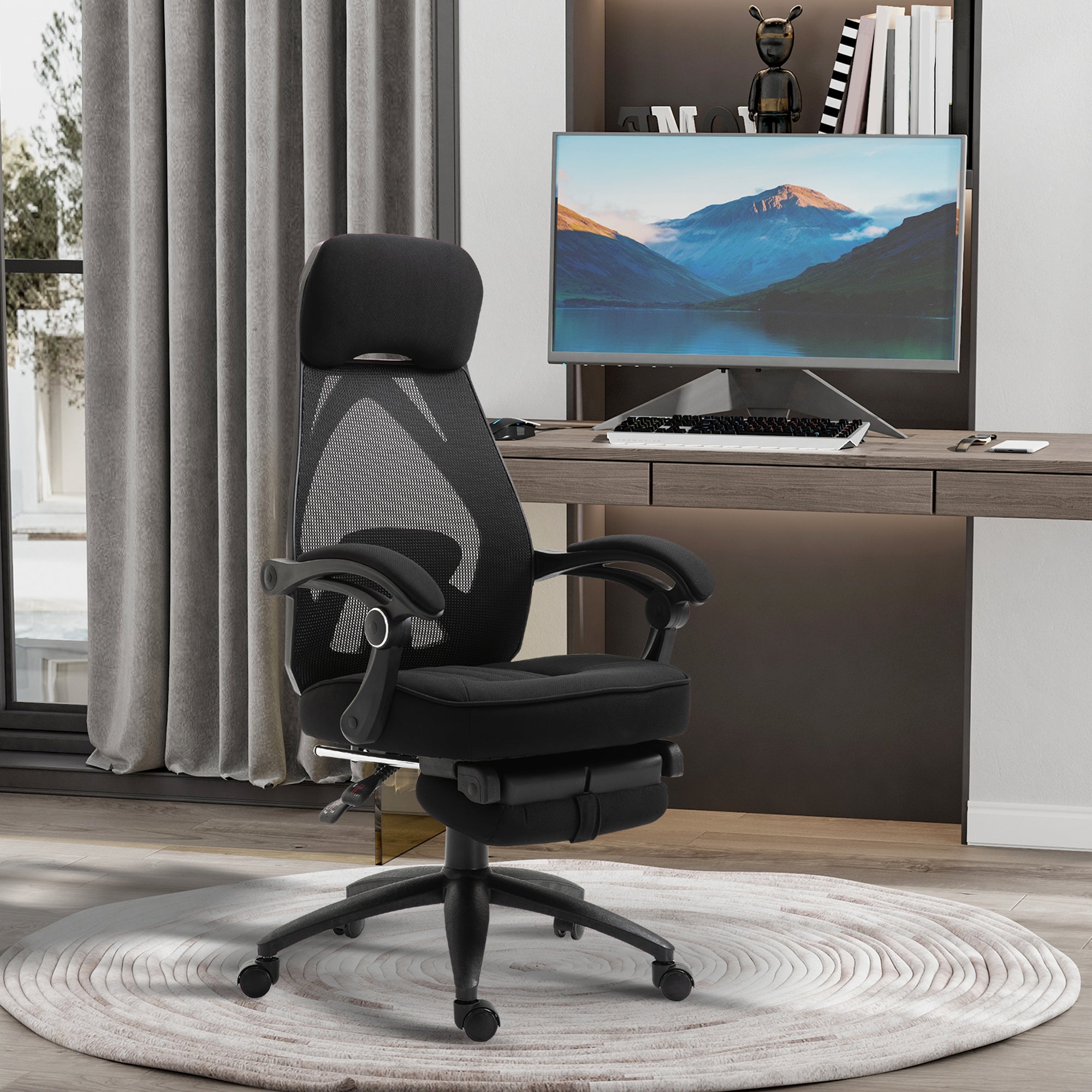 Vinsetto Office Chair with Footrest,High Back Swivel Desk Chair with Adjustable Height and Headrest for Home Office, Black - anydaydirect