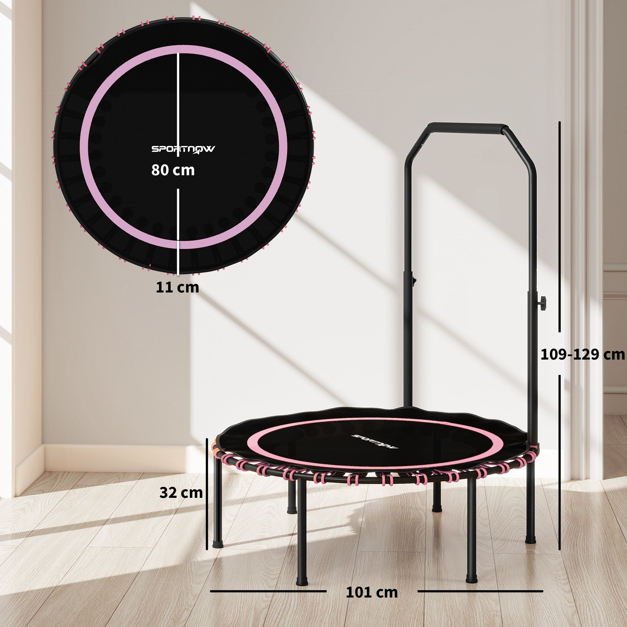 SPORTNOW 40" Foldable Fitness Trampoline Rebounder with Handle, Pink - anydaydirect