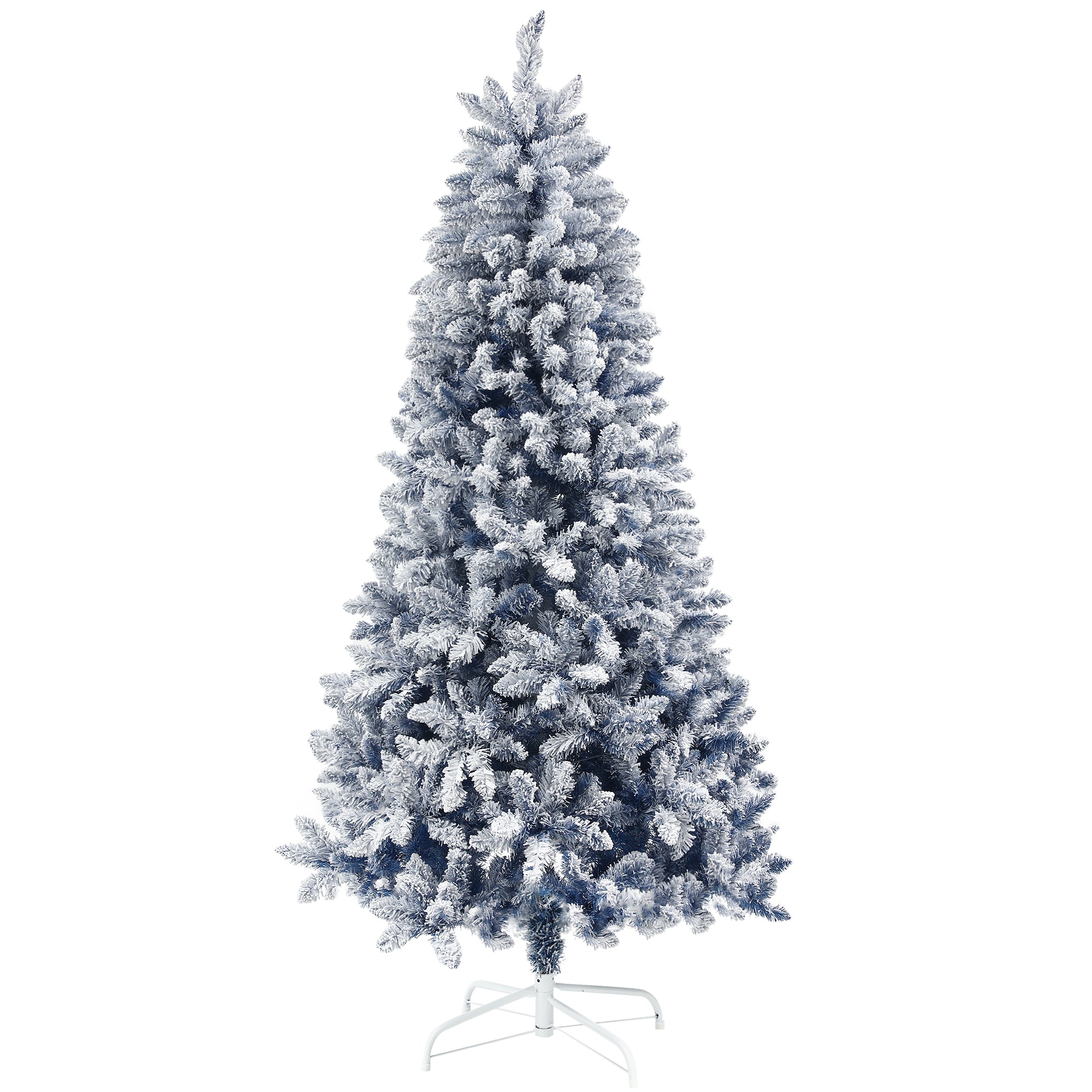 HOMCOM 6ft Flocked Artificial Christmas Tree with 700 Snow Frosted Tips, Metal Stand, Snowy Hinged Xmas Tree, Blue - anydaydirect