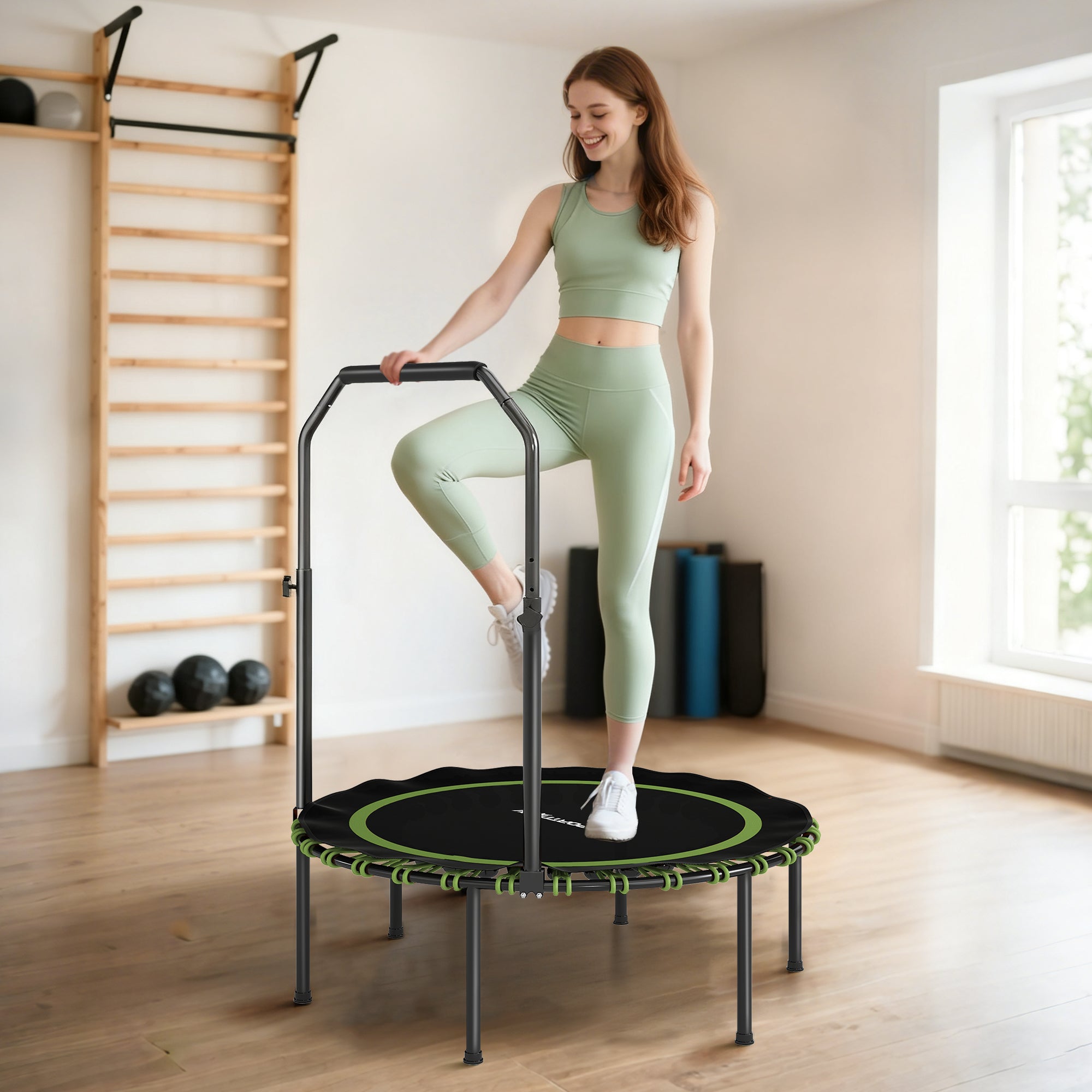 SPORTNOW 40" Foldable Fitness Trampoline Rebounder with Handle, Green - anydaydirect