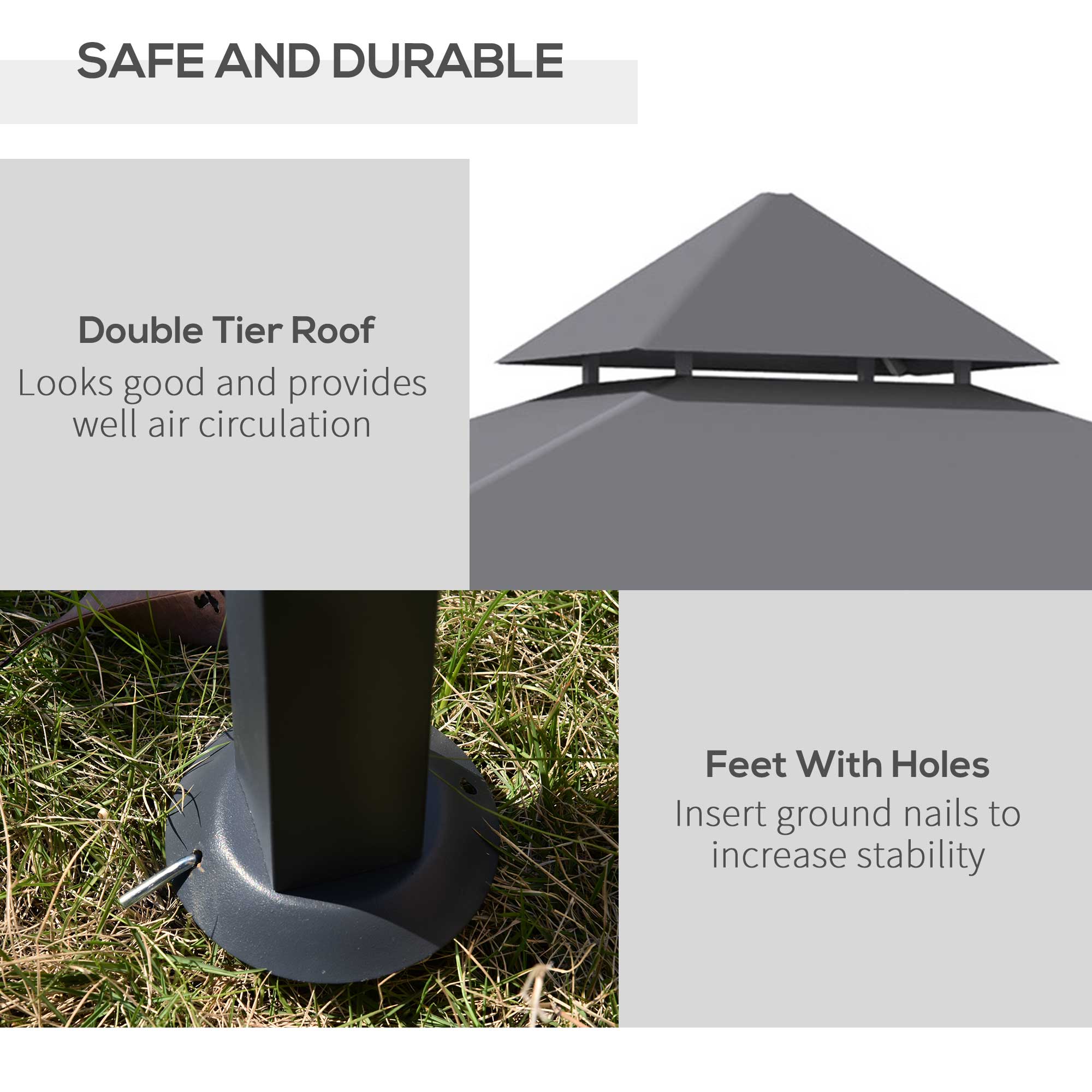 Outsunny 2.5M (8ft) New Double-Tier BBQ Gazebo Grill Canopy Barbecue Tent Shelter Patio Deck Cover - Grey - anydaydirect