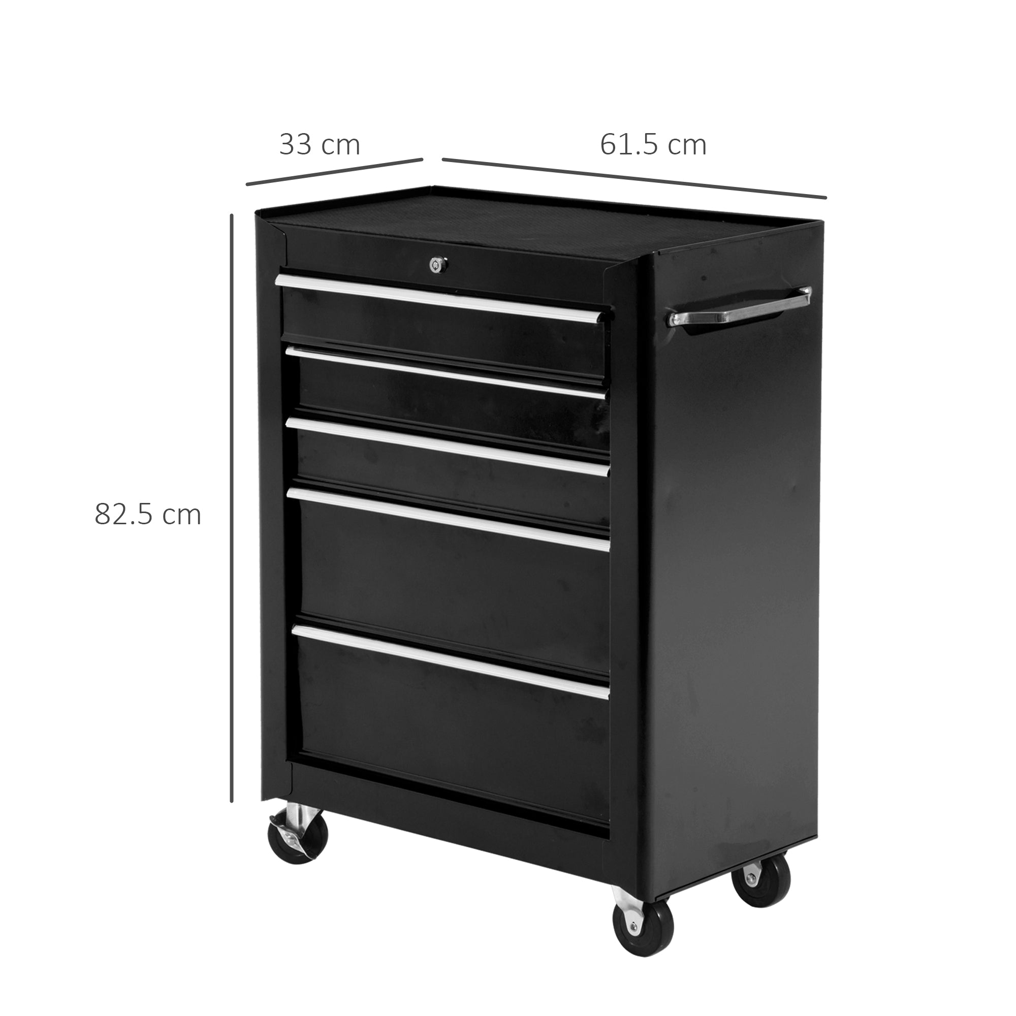 HOMCOM 5-Drawer Tool Chest, Lockable Steel Tool Storage Cabinet with Wheels and Handle Tool Box for Garage, Workshop, Black - anydaydirect