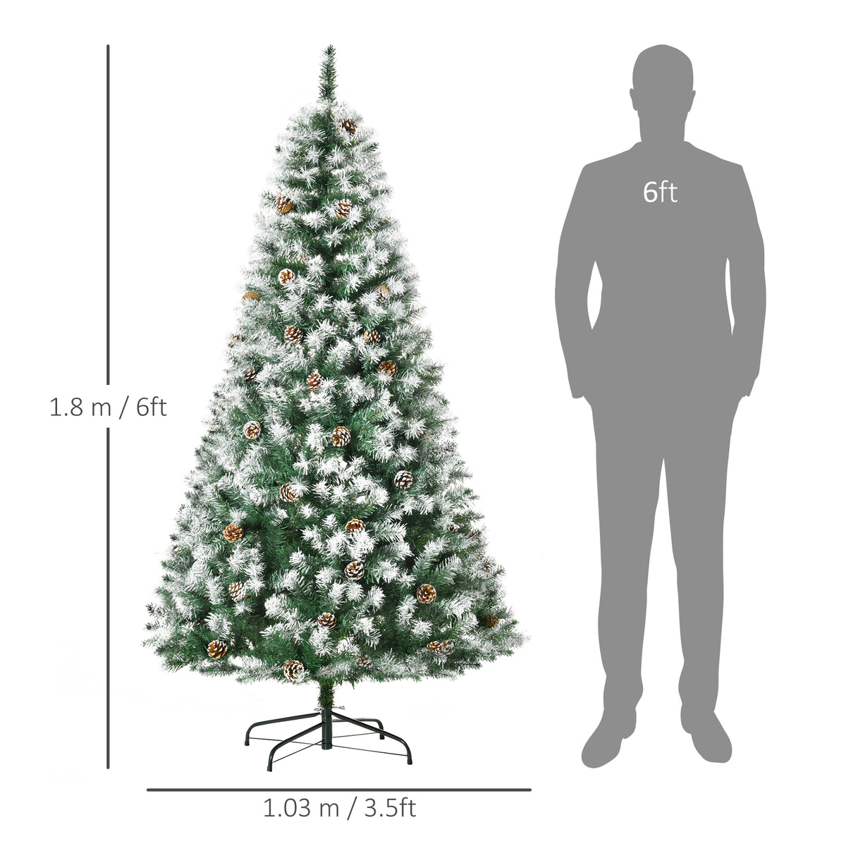 HOMCOM 6FT Artificial Christmas Tree with Pine Cones, Holiday Home Xmas Decoration Automatic Open, Green - anydaydirect